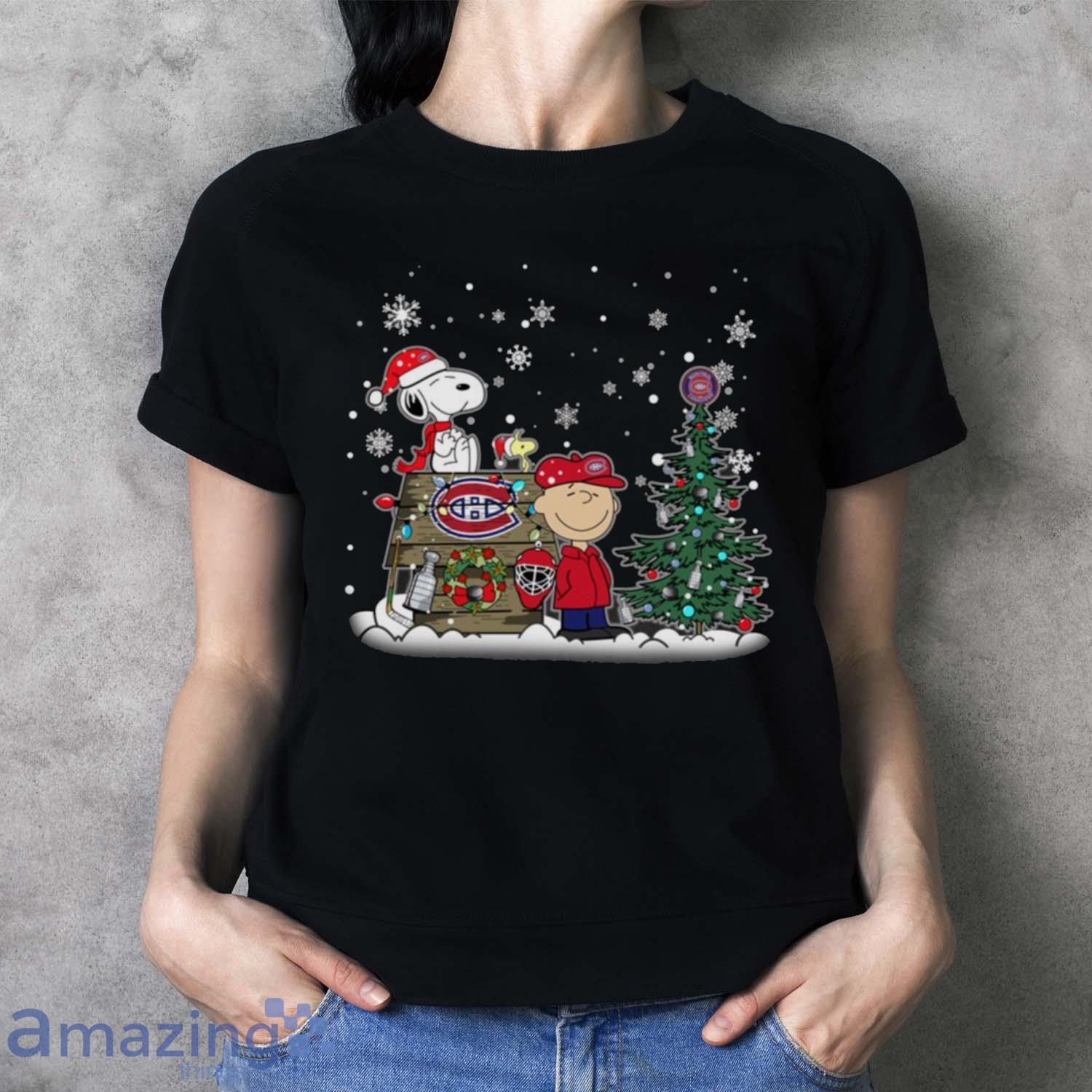 NHL Montreal Canadiens Snoopy Charlie Brown Woodstock Christmas Stanley Cup Hockey T Shirt Christmas Gift image NHL Montreal Canadiens Snoopy Charlie Brown Woodstock Christmas Stanley Cup Hockey T Shirt Christmas Gift - Ladies T-Shirt