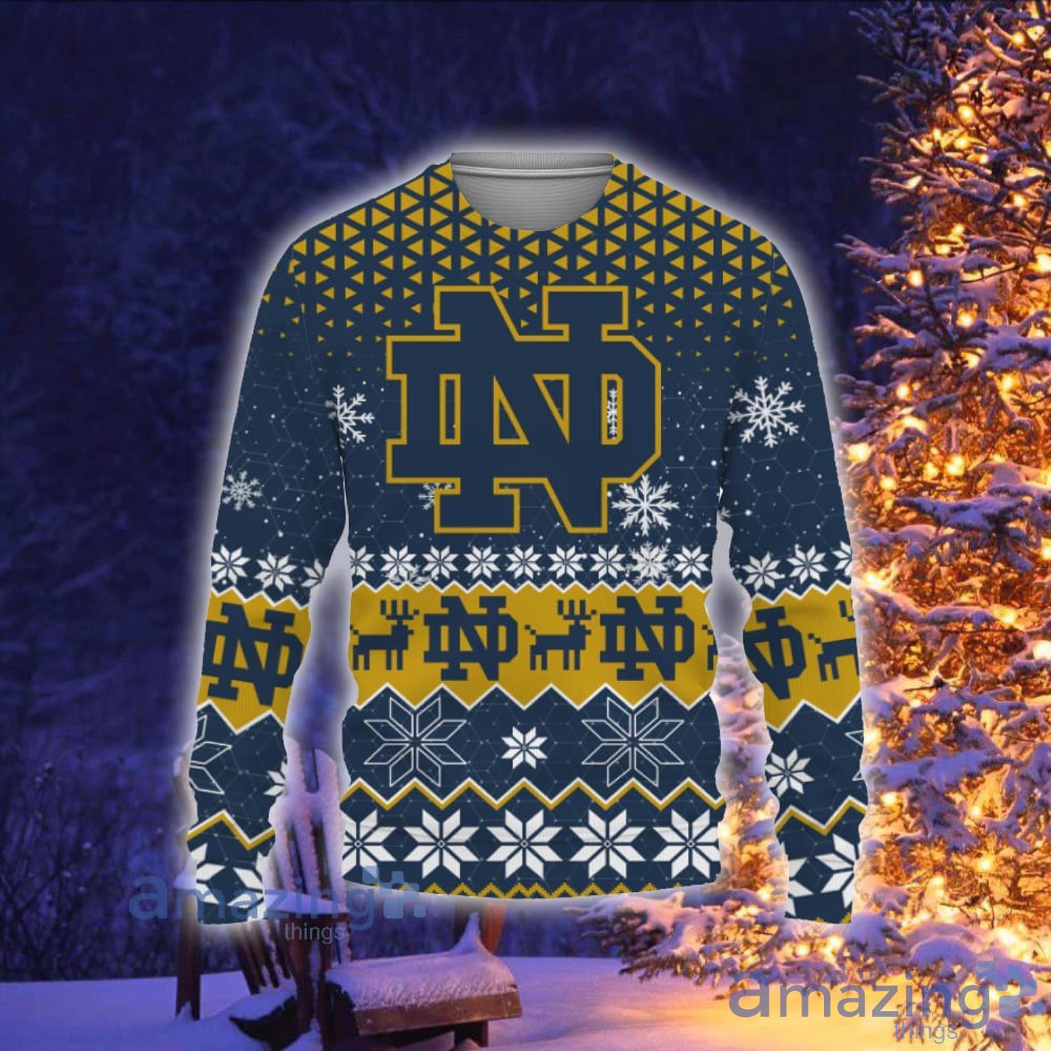 Notre Dame Fighting Irish Sports Football American Vintage Christmas Pattern Ugly Christmas Sweater Product Photo 1