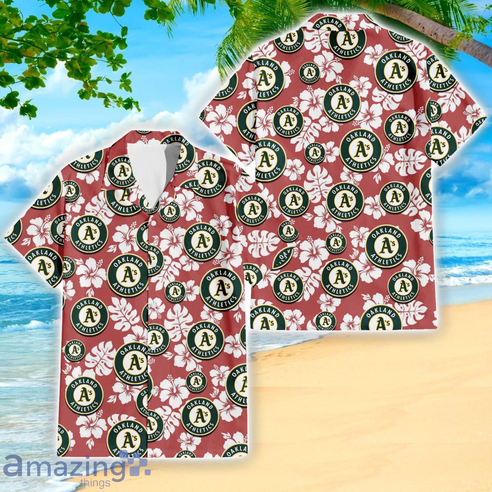 Oakland Athletics Sport Fans Hibiscus All Over Print 3D Hawaiian Shirt image Oakland Athletics Sport Fans Hibiscus All Over Print 3D Hawaiian Shirt Product Photo 2