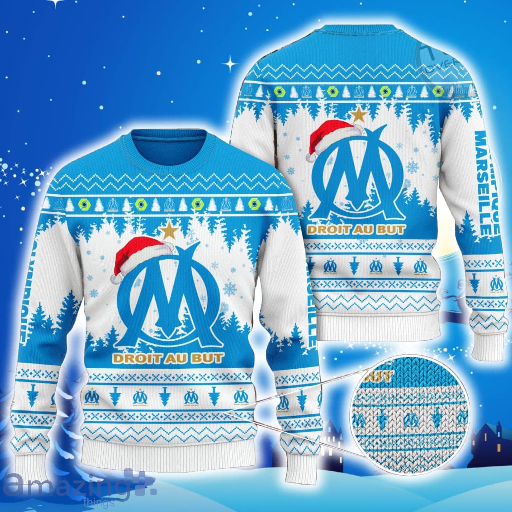 Olympique Marseille All Over Print Christmas Knitting Ugly Sweater 2023 Product Photo 1