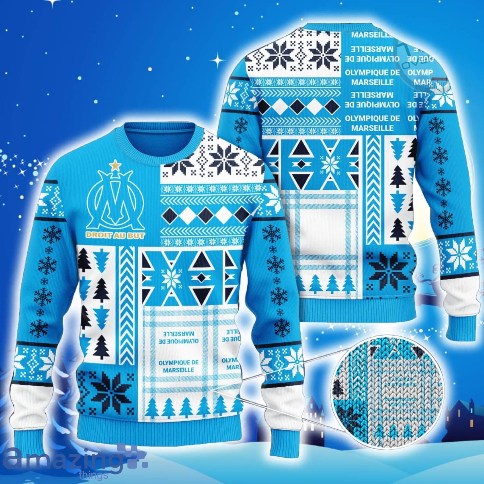 Olympique Marseille All Over Print Christmas Knitting Ugly Sweater Gift For Christmas Product Photo 1