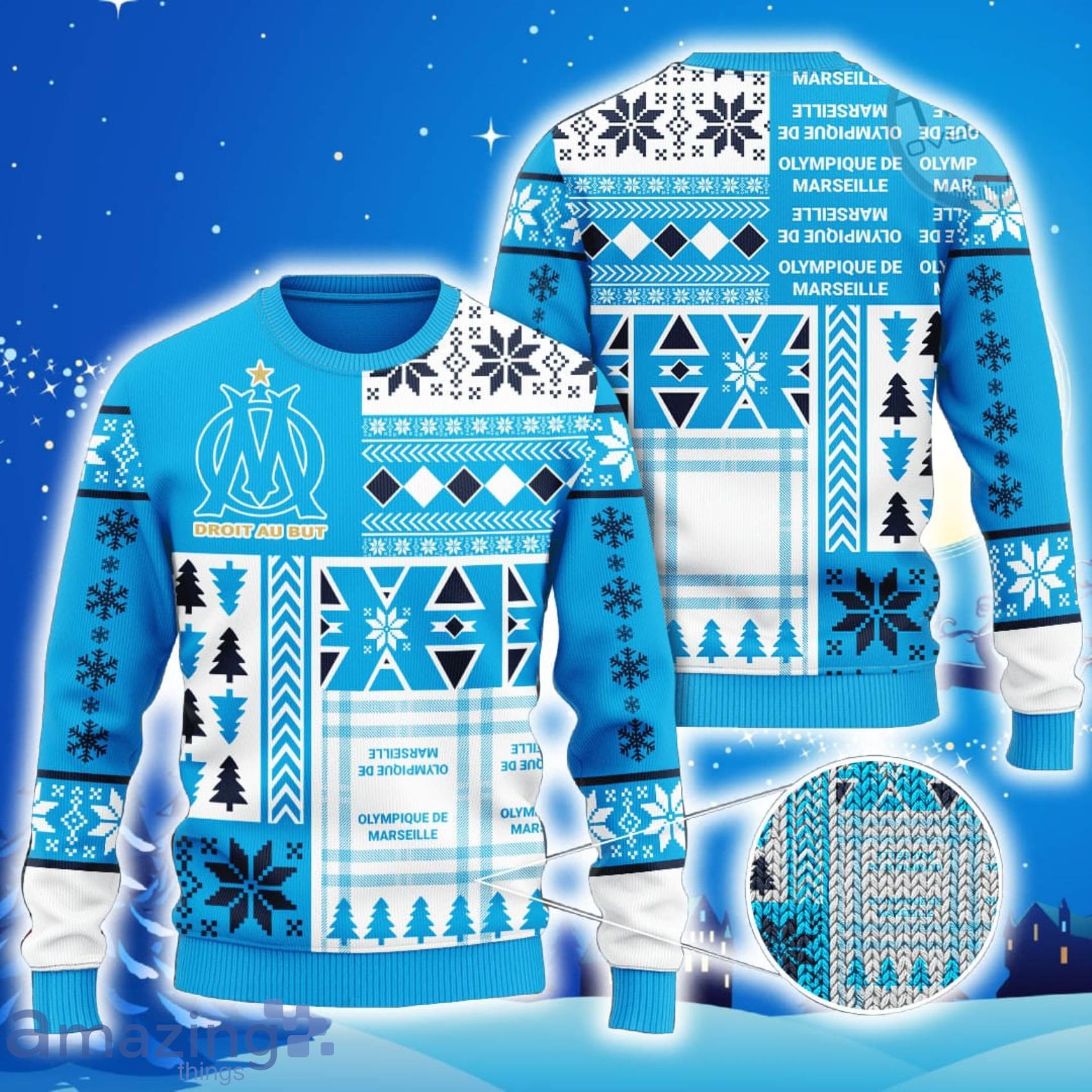 Olympique Marseille All Over Print Christmas Knitting Ugly Sweater Product Photo 1