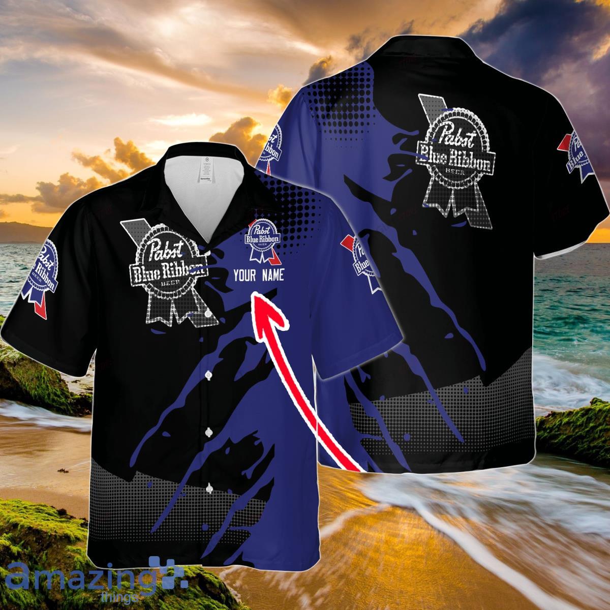 Pabst Blue Ribbon Custom Name Hawaiian Shirt Summer Beach Hawaiian Shirt Product Photo 1