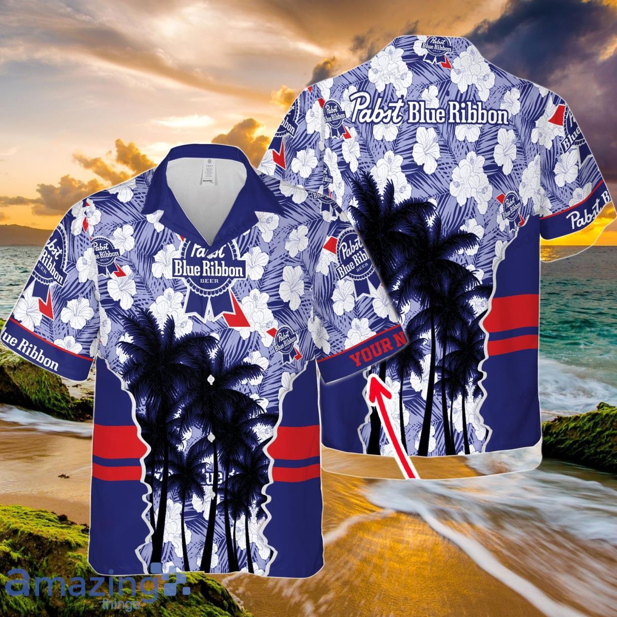 Pabst Blue Ribbon Custom Name Hawaiian Shirt Summer Gift Product Photo 1