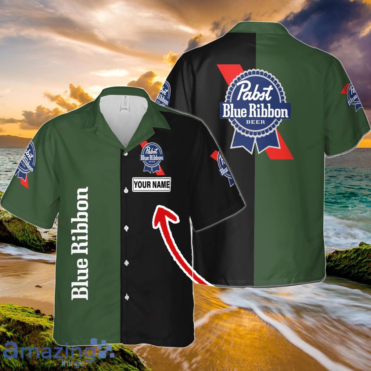 Pabst Blue Ribbon Custom Name Hawaiian Summer Gift Beach Shirt Product Photo 1