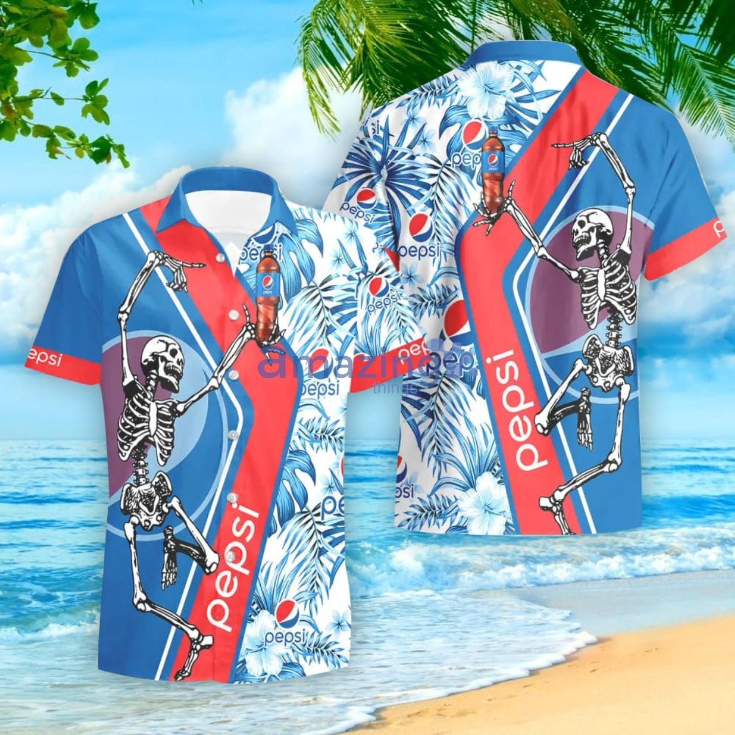 Pepsi Skeleton Dancing Happy Hawaiian Shirt And Shorts Halloween Gift Summer Gift image Pepsi Skeleton Dancing Happy Hawaiian Shirt And Shorts Halloween Gift Summer Gift Product Photo 2
