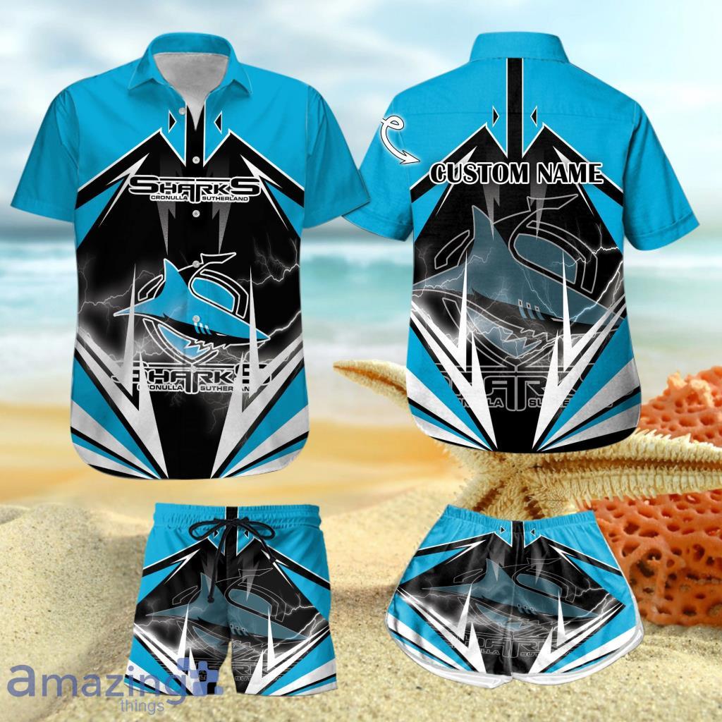 Personalized Cronulla Sutherland Sharks Hawaiian Shirt And Shorts Nrl Hawaii Lightning Gift For Men And Women Product Photo 1 Personalized Cronulla Sutherland Sharks Hawaiian Shirt And Shorts Nrl Hawaii Lightning Gift For Men And Women Product Photo 1