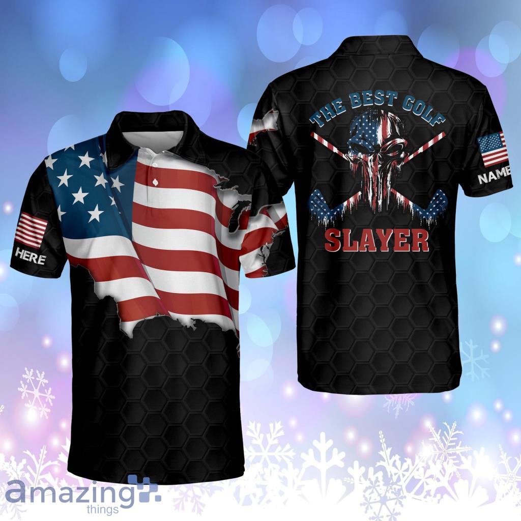 Personalized Funny Skull Golf Shirts Short Sleeve Polo The Best Golf Slayer America Golf Polos Golf Product Photo 1 Personalized Funny Skull Golf Shirts Short Sleeve Polo The Best Golf Slayer America Golf Polos Golf Product Photo 1