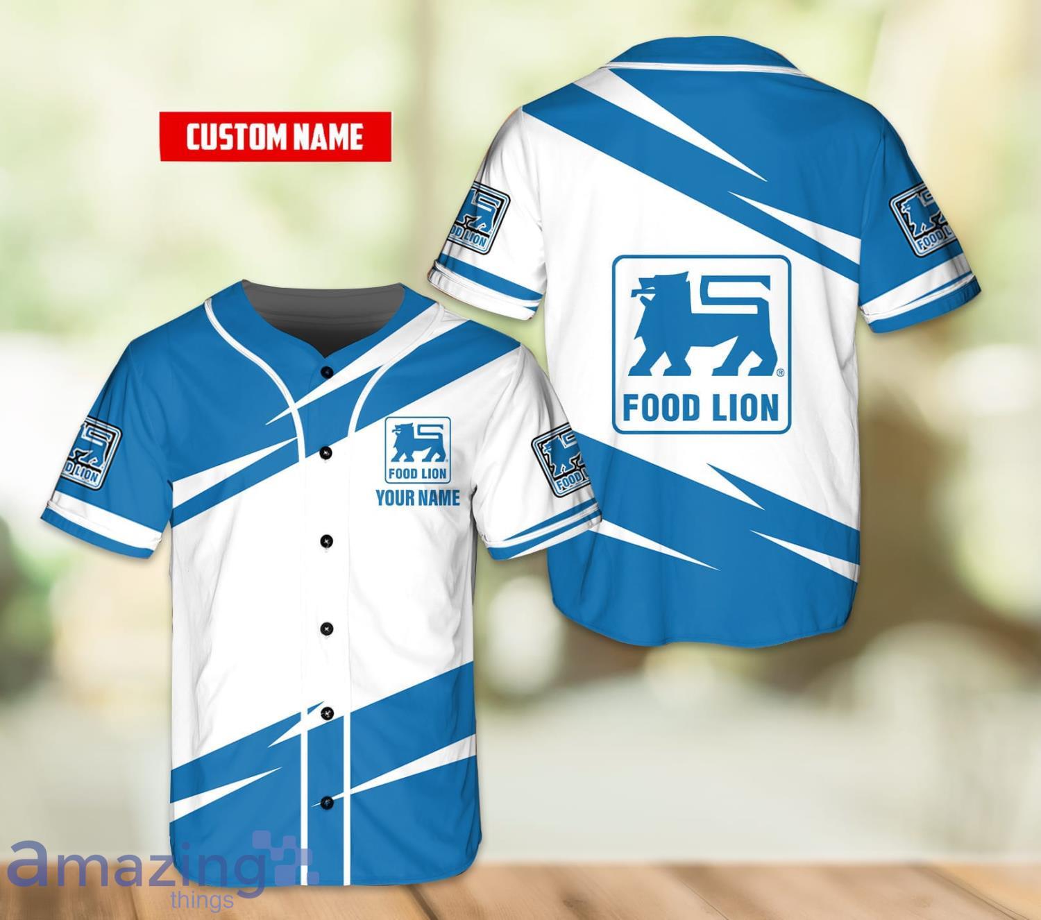 Personalized Name Food Lion Baseball Jersey Shirt Blue White Sport Gift For  Men And Women