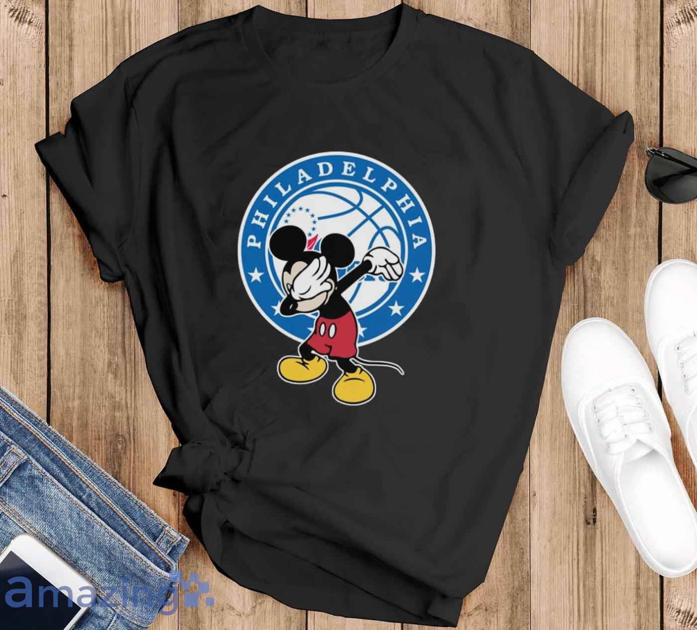 Philadelphia 76ers NBA Basketball Dabbing Mickey Disney Sports T Shirt For Men And Women - Black T-Shirt