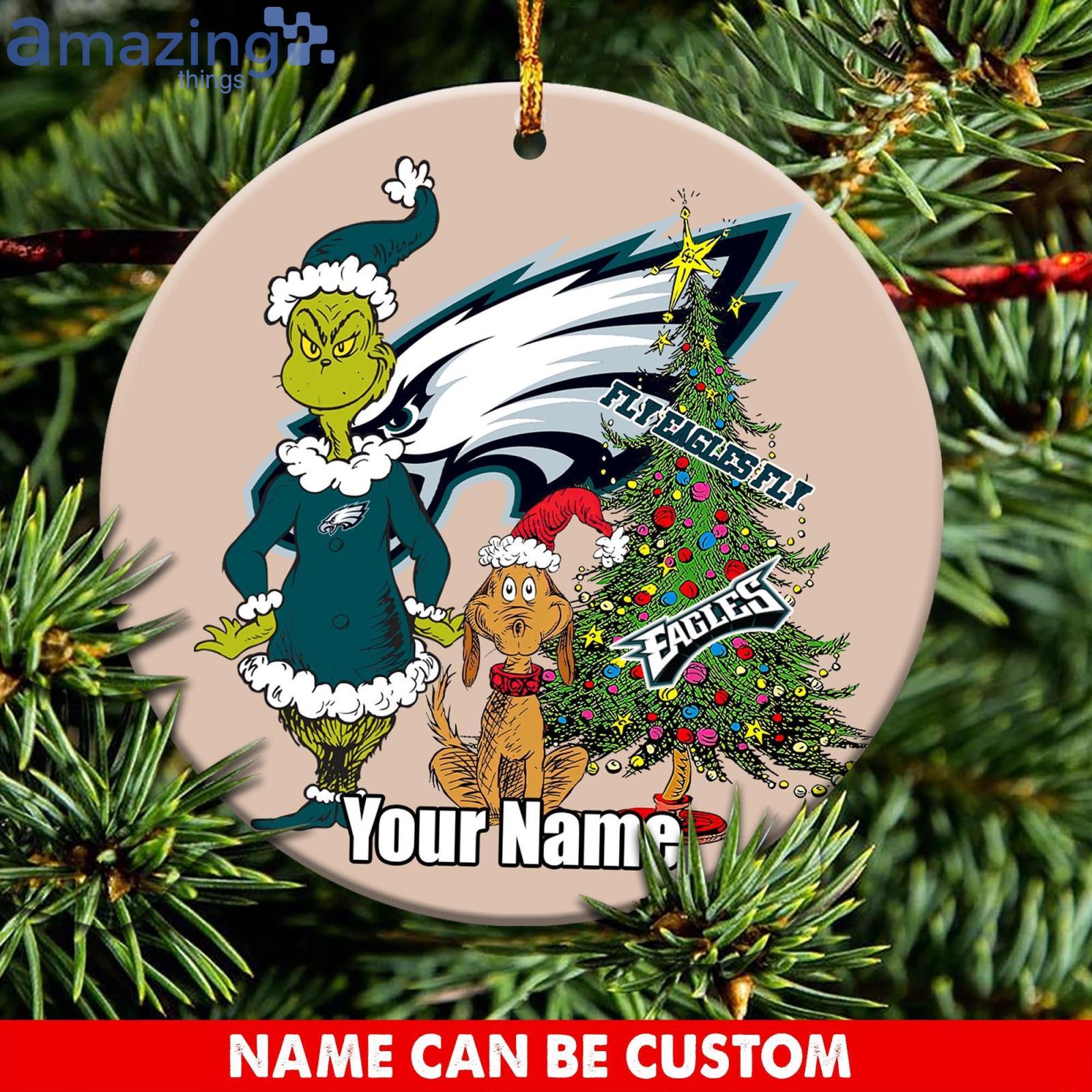 Philadelphia Eagles Logo NFL Ugly Grinch Christmas Ornament Custom Name