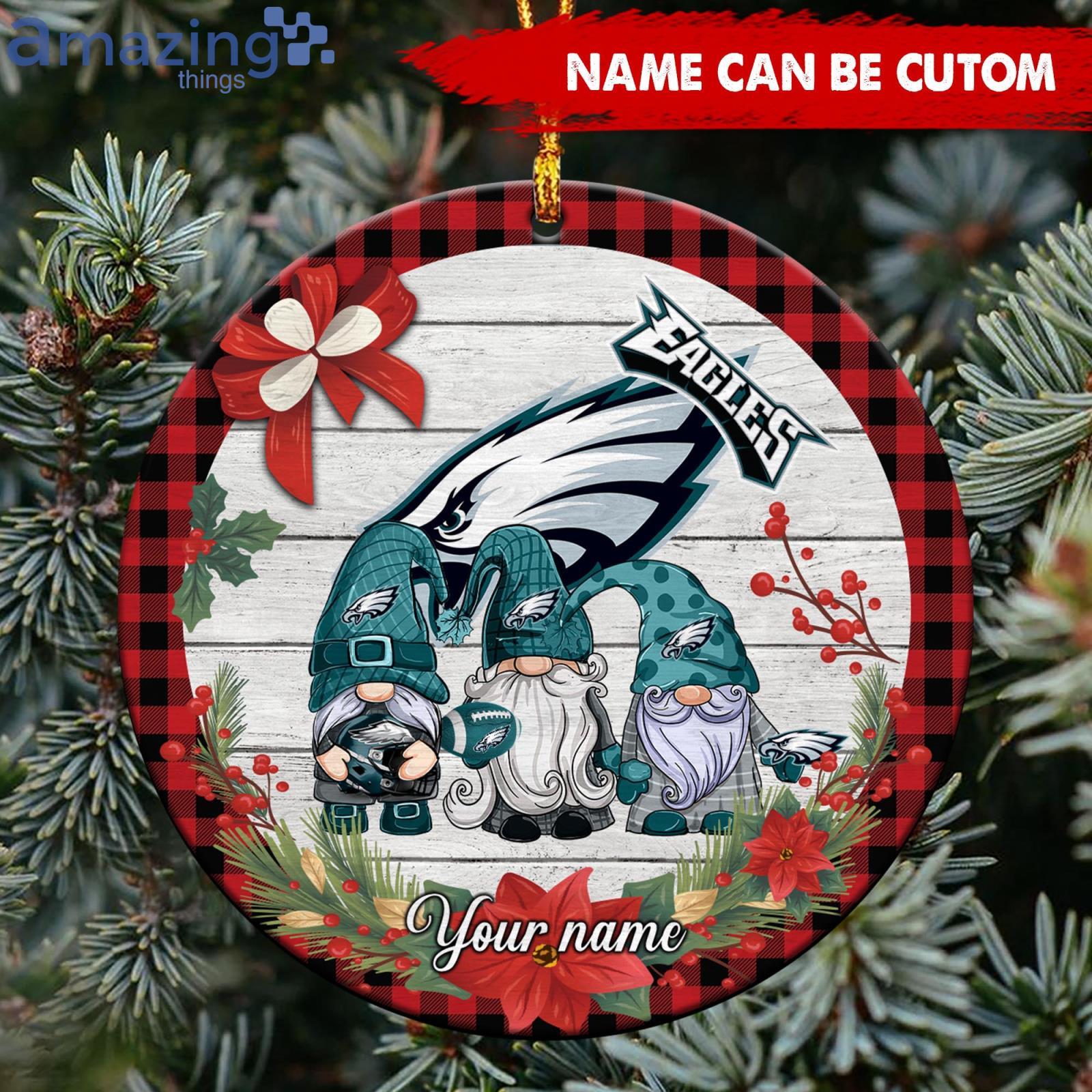Philadelphia Eagles NFL Cute Gnome Christmas Ornament Custom Name