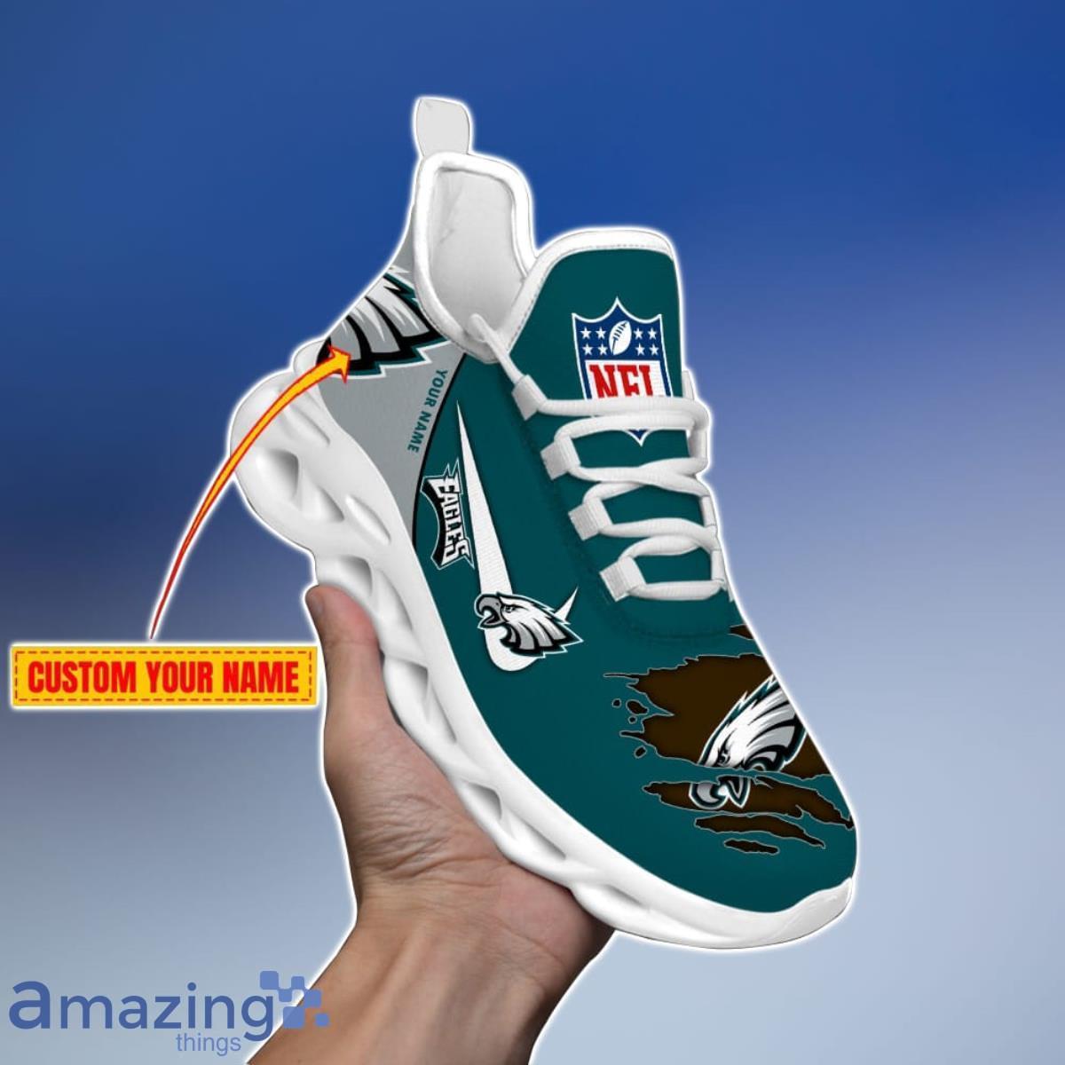 Familycustom Gifts, Philadelphia Eagles Personalized Max Soul Sneakers Running Sport Shoes for Men Women, Men's Sneakers Black / US8.5 (EU42)