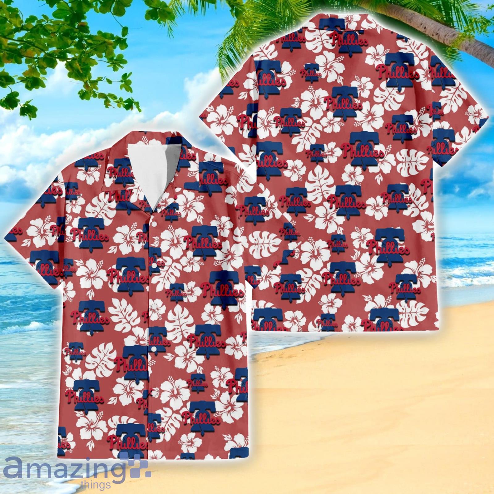 Philadelphia Phillies Sport Fans Hibiscus All Over Print 3D Hawaiian Shirt Product Photo 1 Philadelphia Phillies Sport Fans Hibiscus All Over Print 3D Hawaiian Shirt Product Photo 1