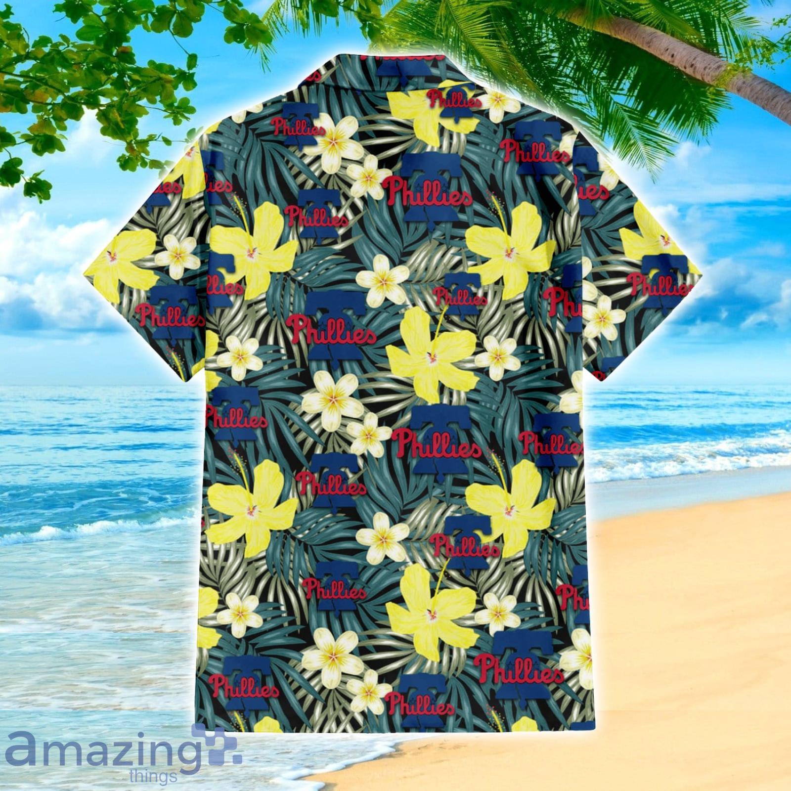 Philadelphia Phillies Yellow Flower Green Palm Leaf Tropical 3D Hawaiian  Shirt