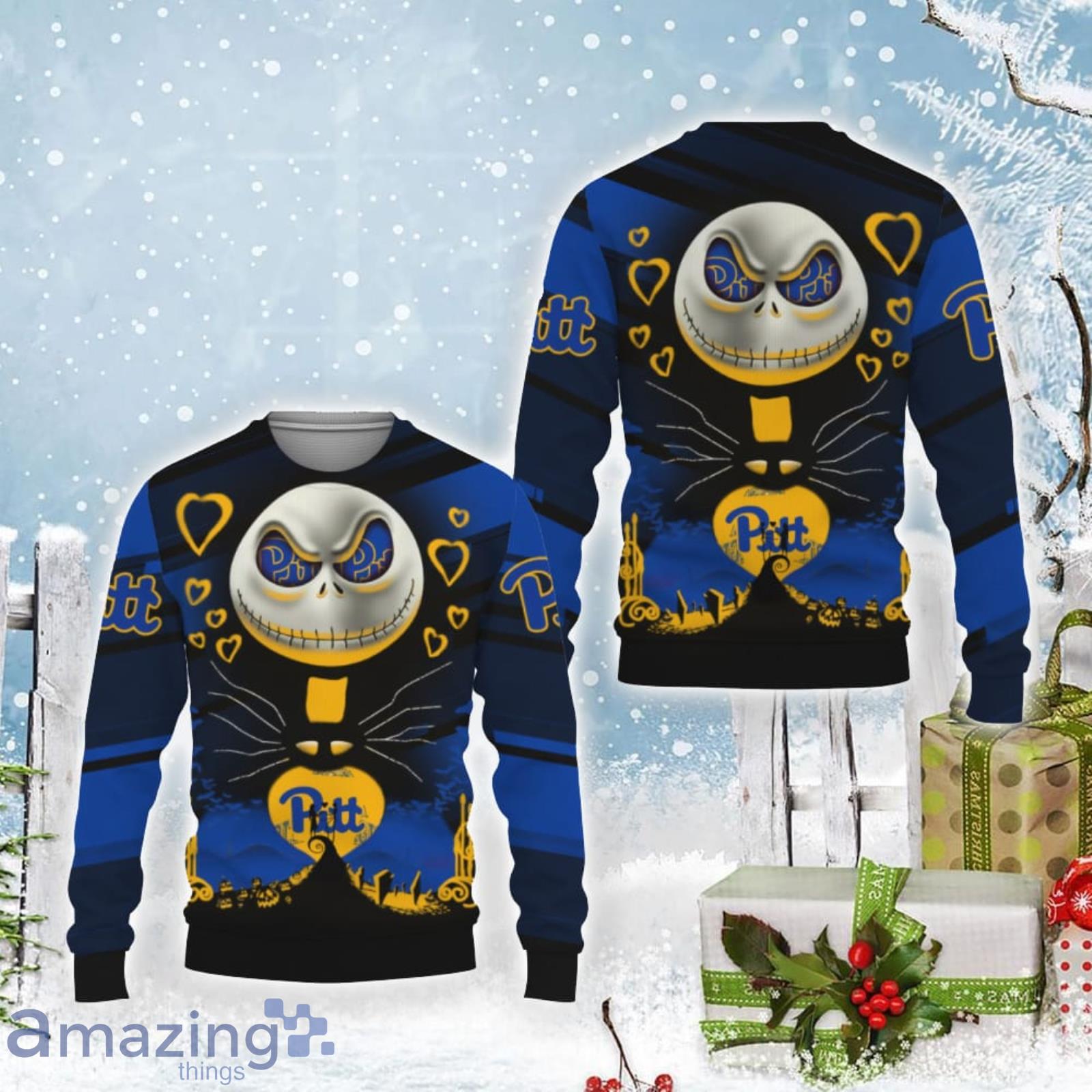Pittsburgh Panthers Jack Skellington 2023 Ugly Christmas Sweater image Pittsburgh Panthers Jack Skellington 2023 Ugly Christmas Sweater Product Photo 2