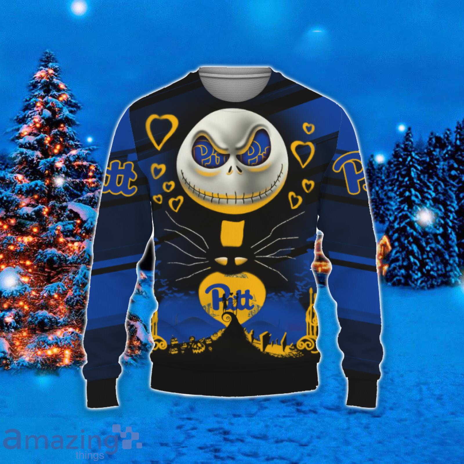 Pittsburgh Panthers Jack Skellington 2023 Ugly Christmas Sweater Product Photo 1 Pittsburgh Panthers Jack Skellington 2023 Ugly Christmas Sweater Product Photo 1
