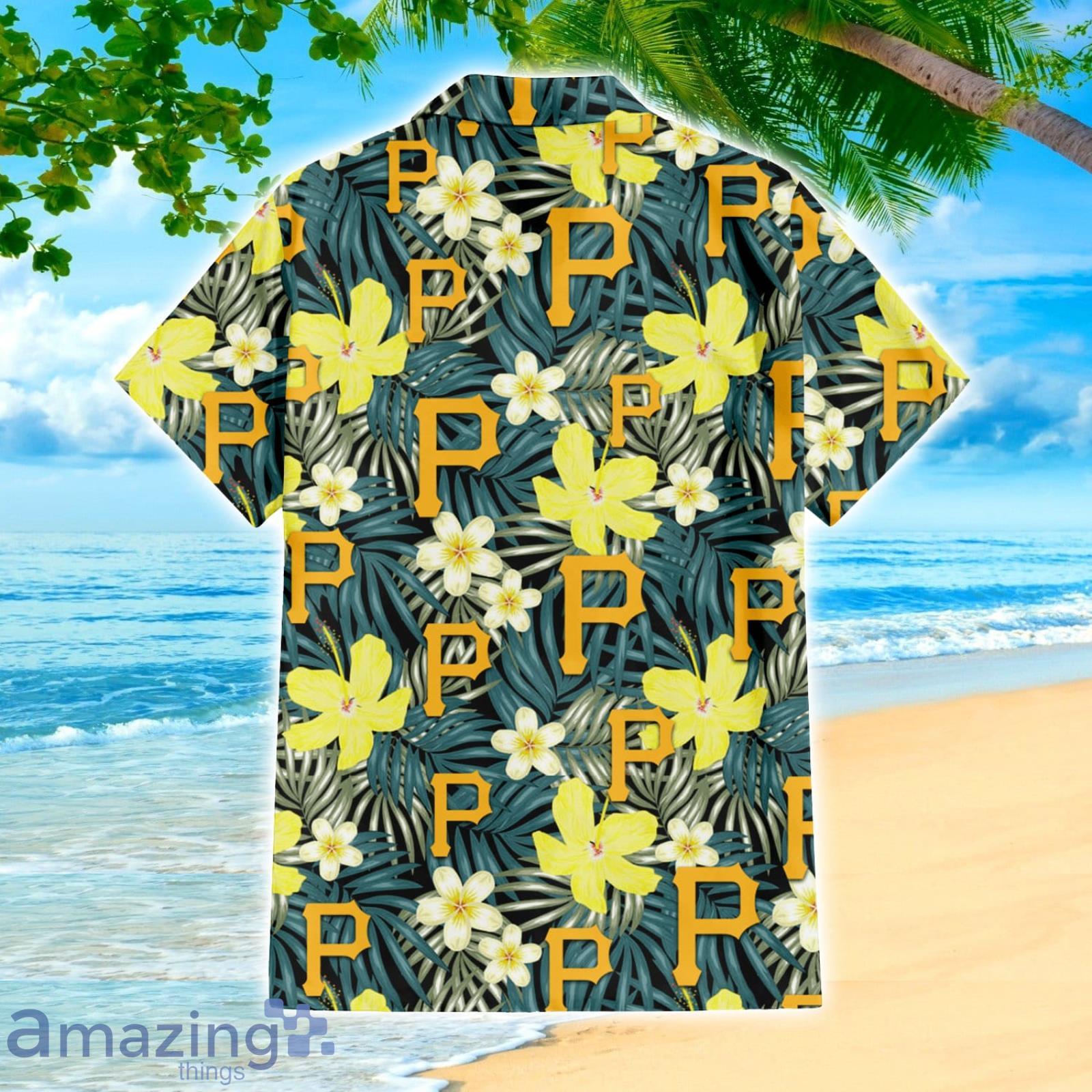 Pittsburgh Pirates Yellow Flower Green Palm Leaf Tropical 3D Hawaiian Shirt