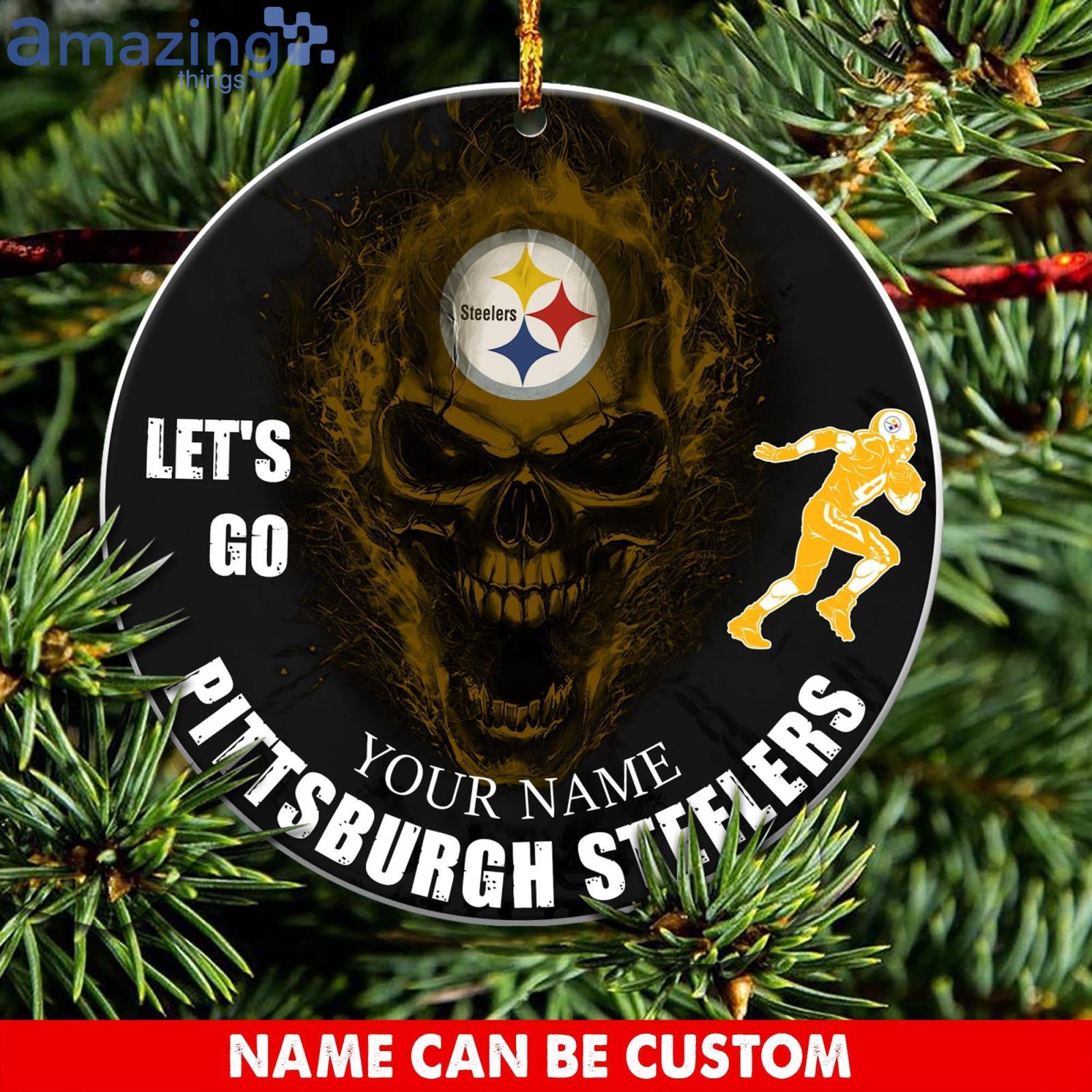 Pittsburgh Steelers NFL Let's Go Skull Christmas Ornament Custom