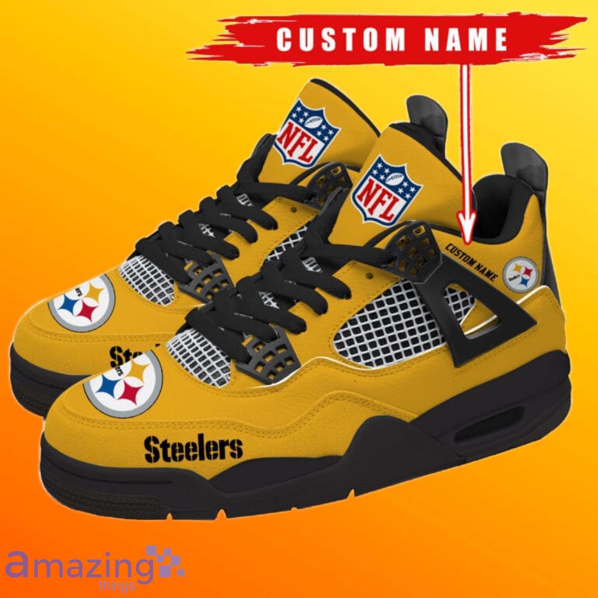 NFL Pittsburgh Steelers Custom Name Golden Black Air Jordan Hightop Shoes  Gift For Fans