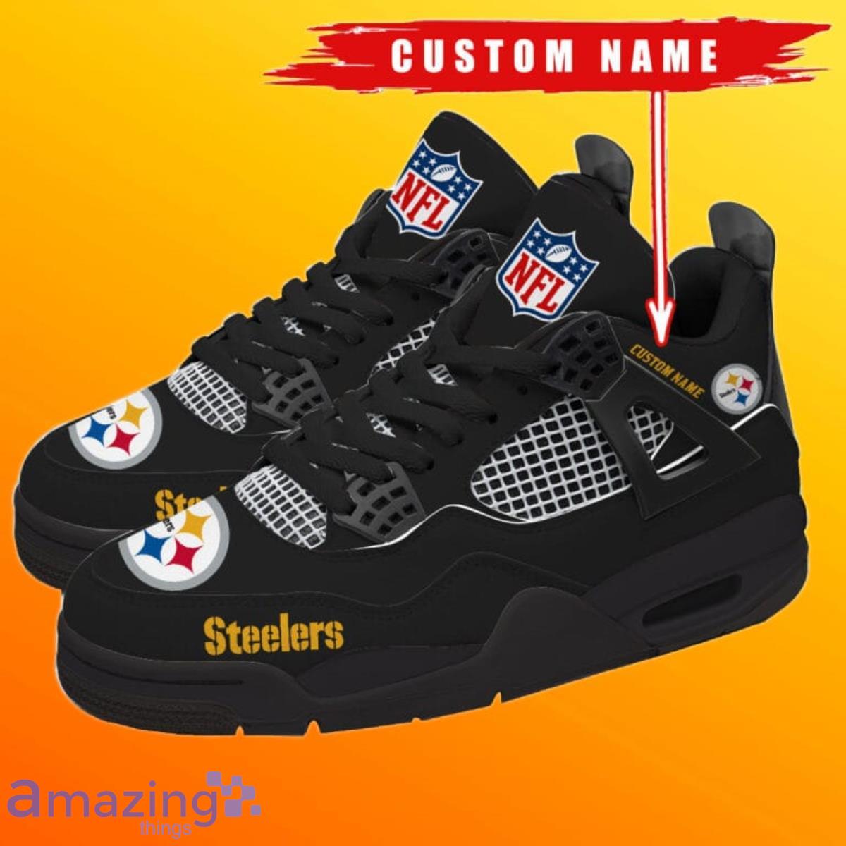 Custom NFL Pittsburgh Steelers Black Rock Design Air Jordan 4 Sneaker -  Sporty Threads