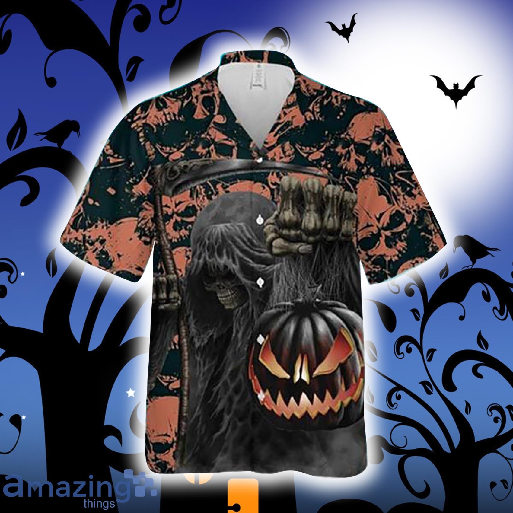 Pumpkin Skull Lantern Halloween Scary Pumpkin Short Sleeve Hawaiian Shirt Product Photo 1