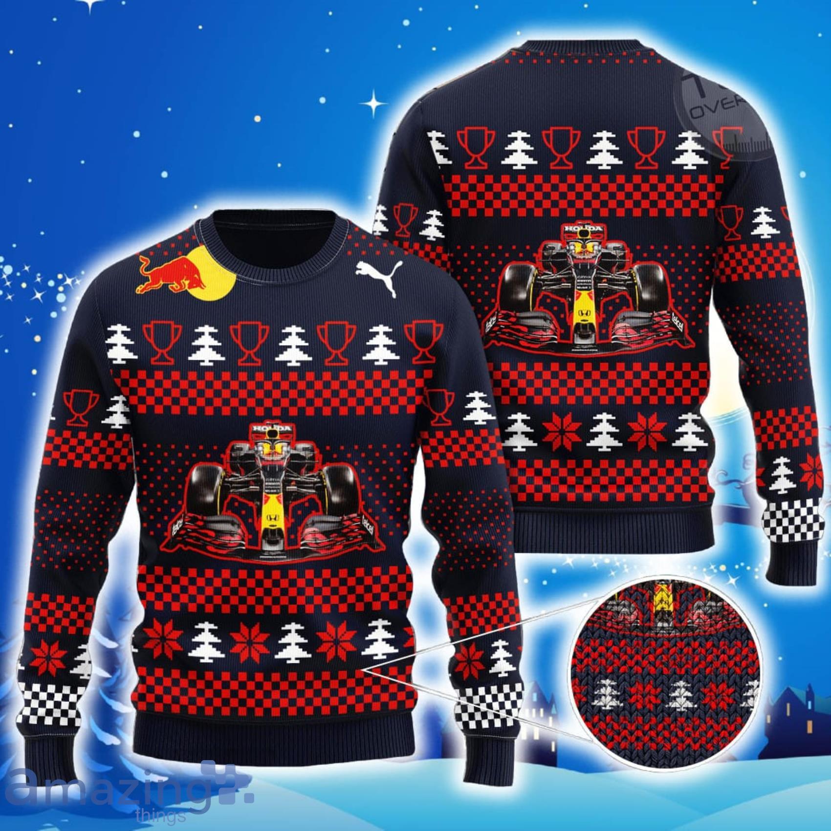 Red Bull Racing F1 All Over Print Christmas Knitting Ugly Sweater Product Photo 1