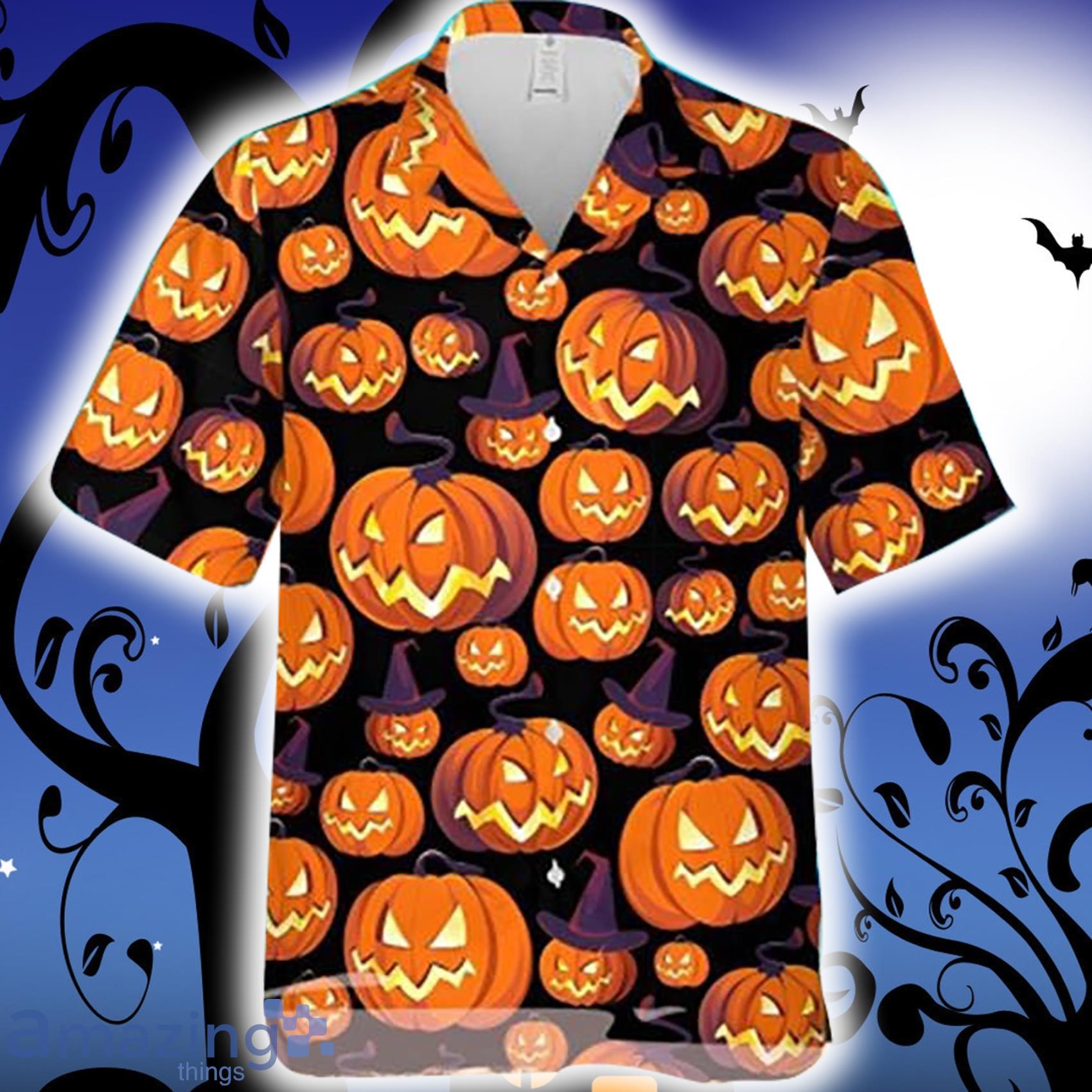 Retro Halloween Pumpkin Short Sleeve Hawaiian Shirt Product Photo 1