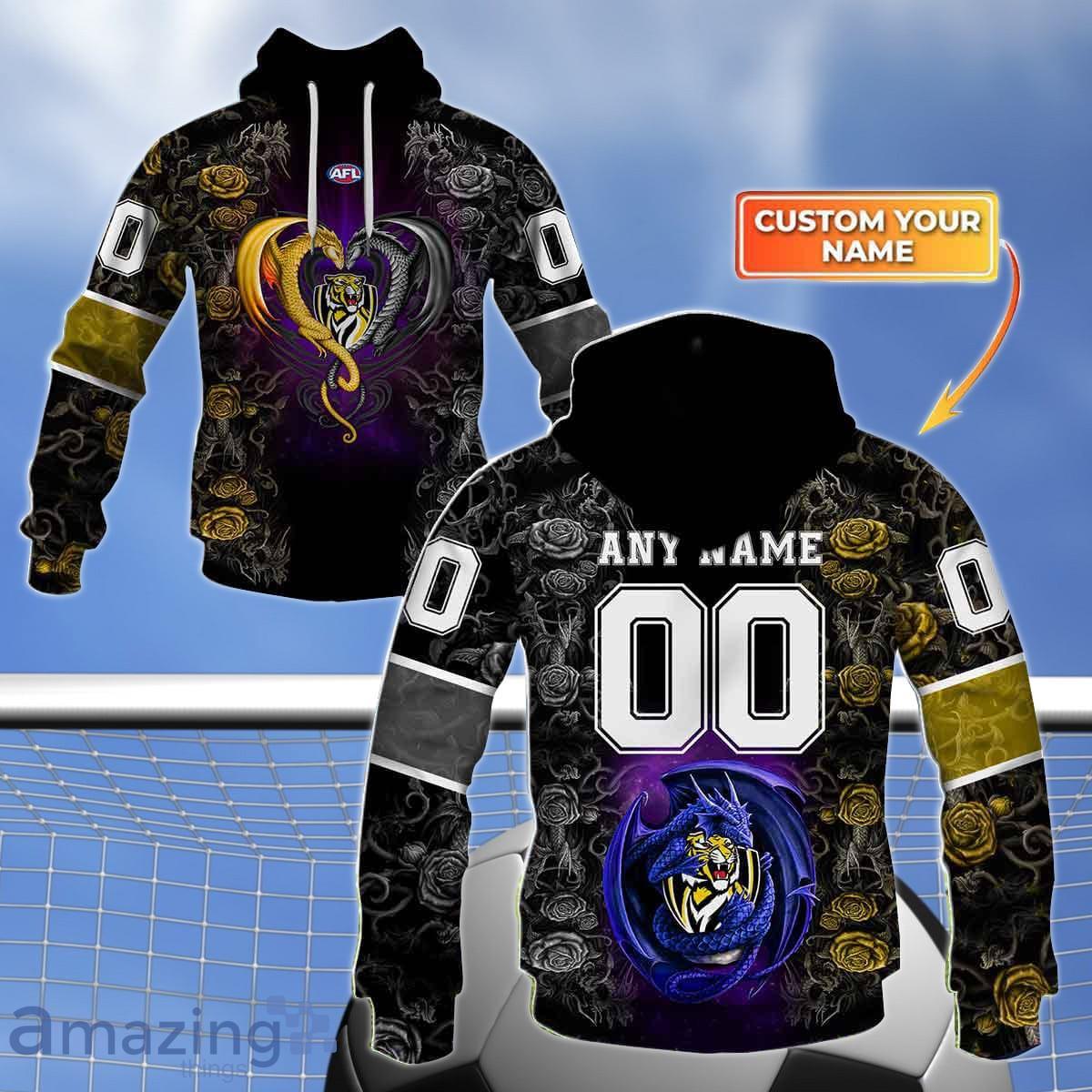 Richmond Tigers Custom Name And Number Rose Dragon 3D Shirt For Fans Product Photo 1