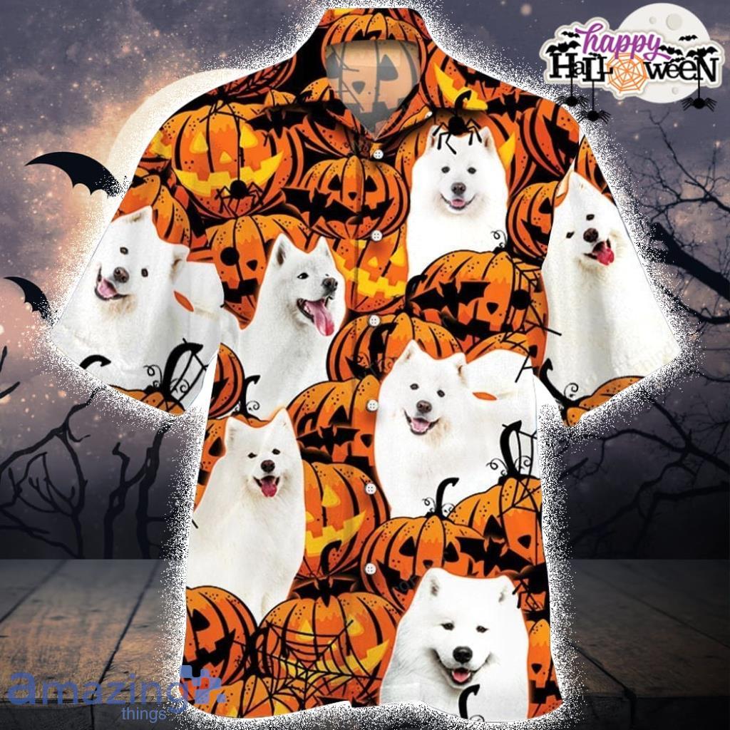 Samoyed Dog Lovers Halloween Pumpkin Tropical Hawaiian Shirt Product Photo 1