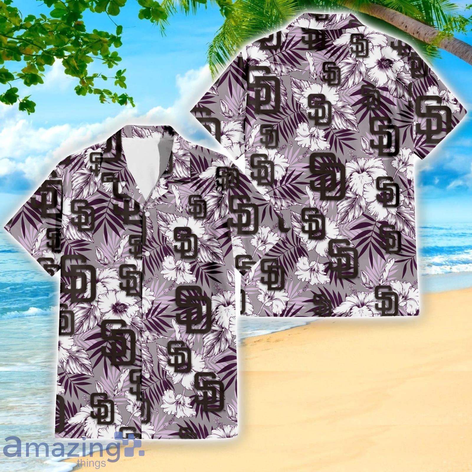 San Diego Padres Hibiscus Lover Violet Leaves Light 3D Hawaiian Shirt Summer Gift Product Photo 1