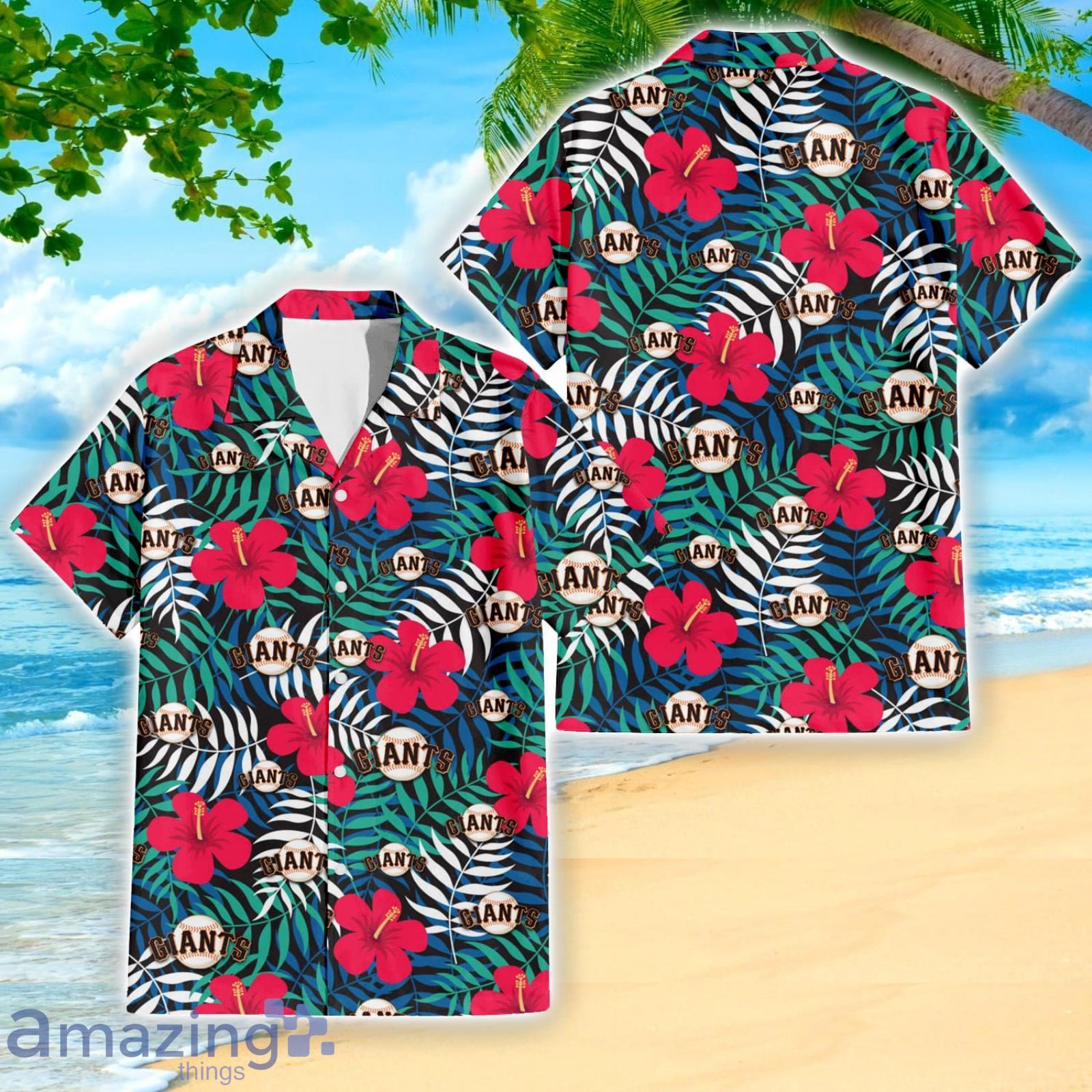 San Francisco Giants Red Hibiscus Green Leaf Pattern Tropical Summer Gift 3D Hawaiian Shirt Product Photo 1