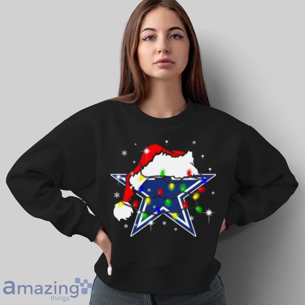 Santa Dallas Cowboys Logo Lights Christmas Shirt - Bluecat