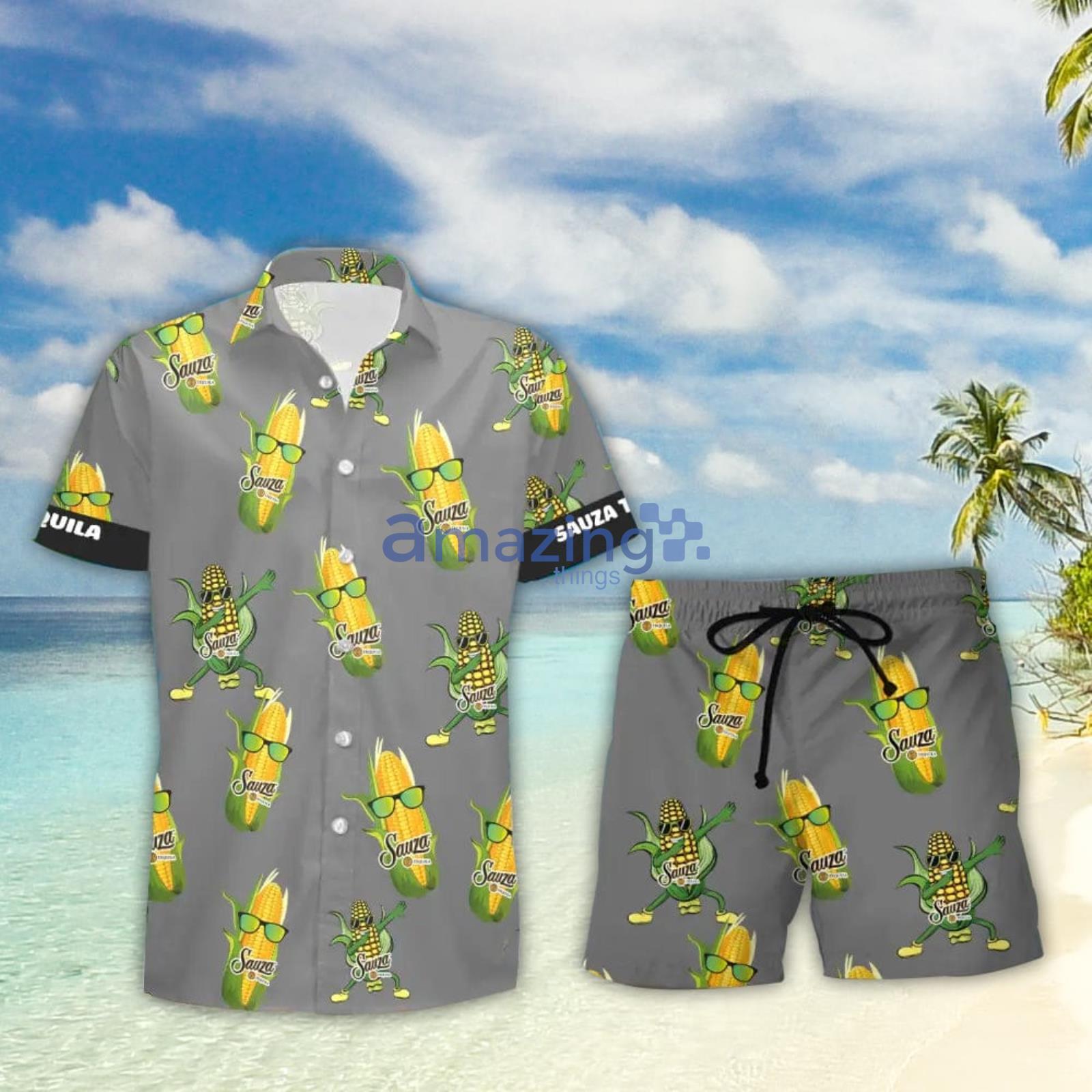 Sauza Tequila Funy Corn Aloha Hawaiian Shirt And Shorts Summer Gift Product Photo 1