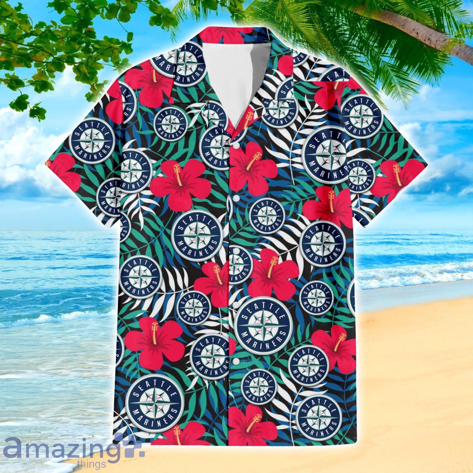 Seattle Mariners Red Hibiscus Green Leaf Pattern Tropical Summer Gift 3D Hawaiian Shirt image Seattle Mariners Red Hibiscus Green Leaf Pattern Tropical Summer Gift 3D Hawaiian Shirt Product Photo 4