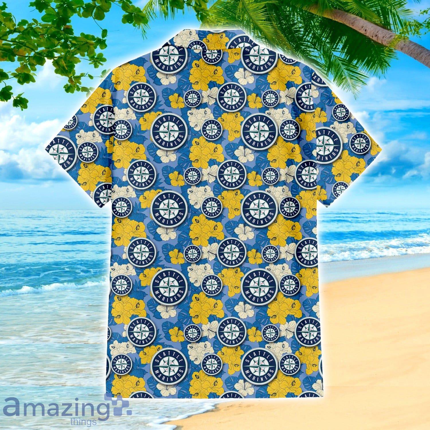 Seattle Mariners Yellow White Hibiscus Powder Blue Pattern 3D Hawaiian Shirt Beach Gift image Seattle Mariners Yellow White Hibiscus Powder Blue Pattern 3D Hawaiian Shirt Beach Gift Product Photo 3