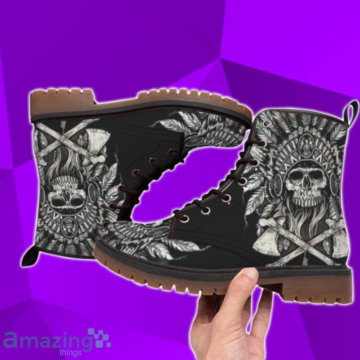 Skull Native Leather Boots Best Gift Women image Skull Native Leather Boots Best Gift Women Product Photo 2