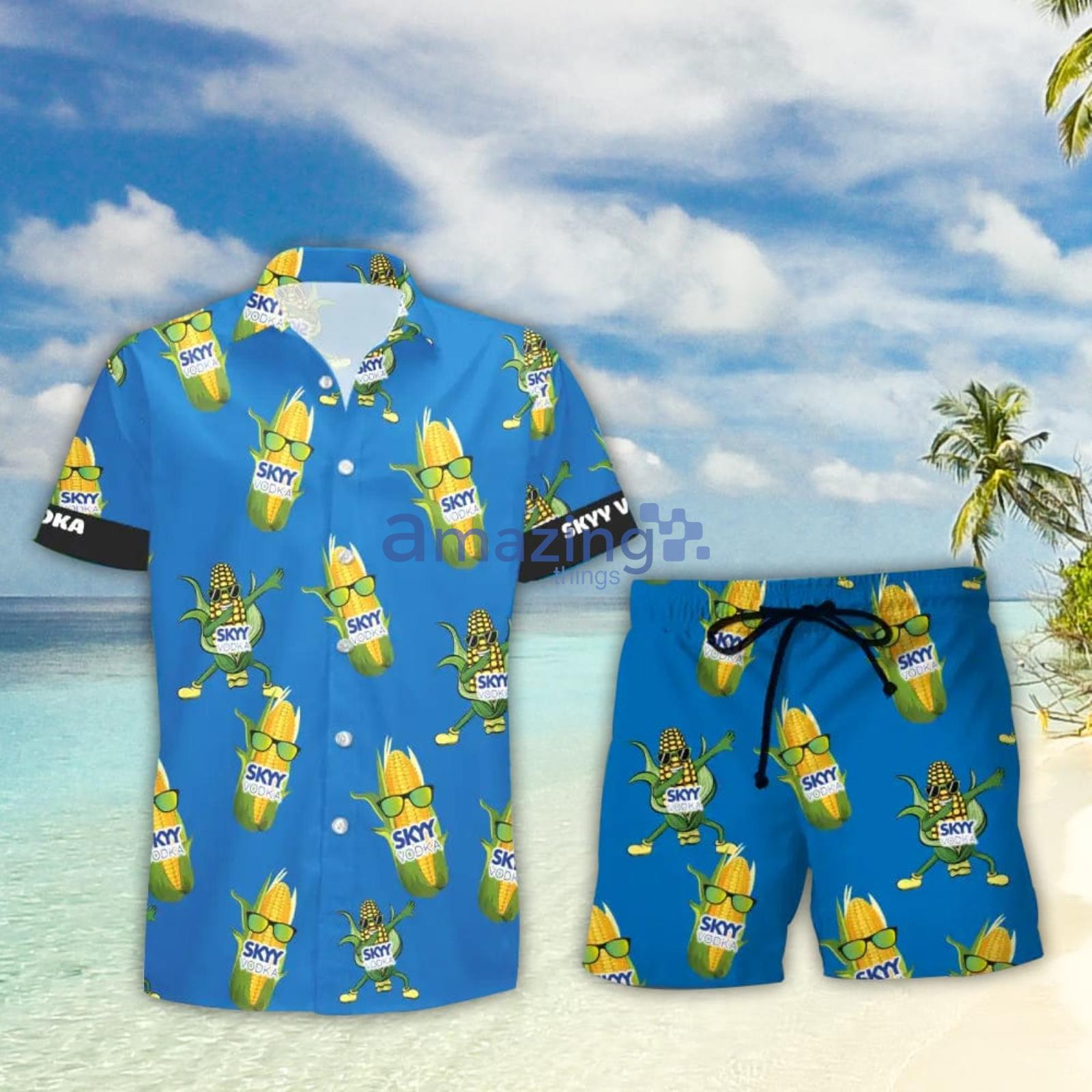 SKYY vodka Funy Corn Aloha Hawaiian Shirt And Shorts Summer Gift Product Photo 1