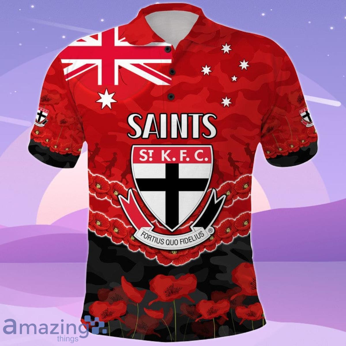 St Kilda Saints Football ANZAC Polo Shirt Lest We Forget Product Photo 1 St Kilda Saints Football ANZAC Polo Shirt Lest We Forget Product Photo 1