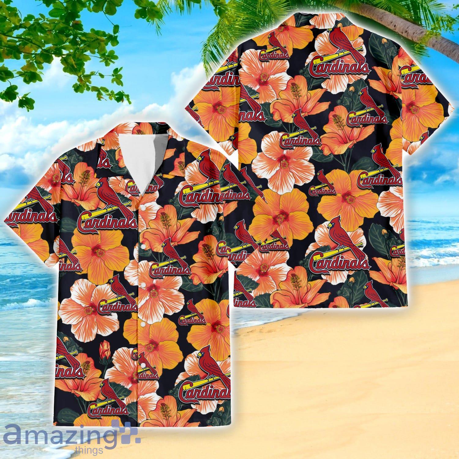 St. Louis Cardinals Big Logo And Orange Hibiscus Hawaiian Shirt Sport Fans Gift Product Photo 1