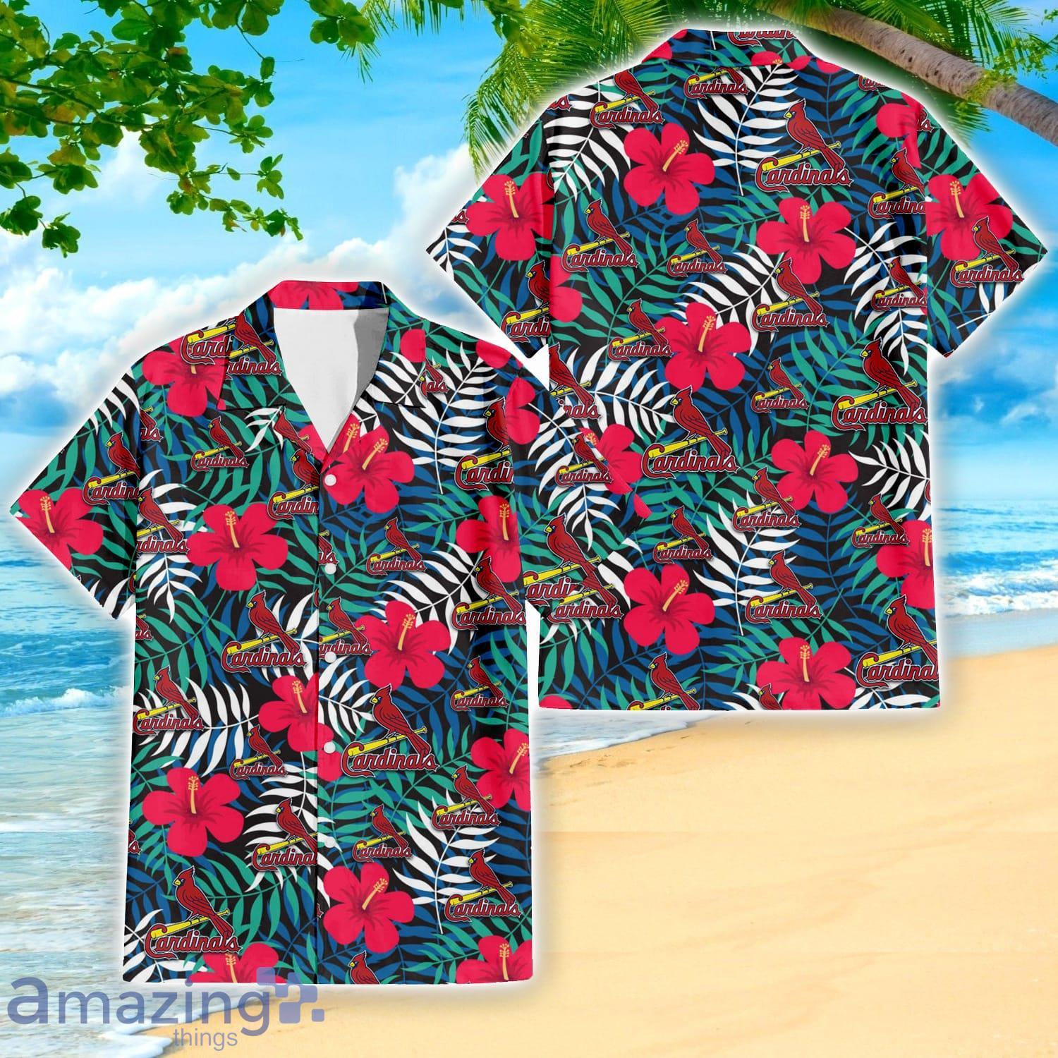 St. Louis Cardinals Red Hibiscus Green Leaf Pattern Tropical Summer Gift 3D Hawaiian Shirt Product Photo 1
