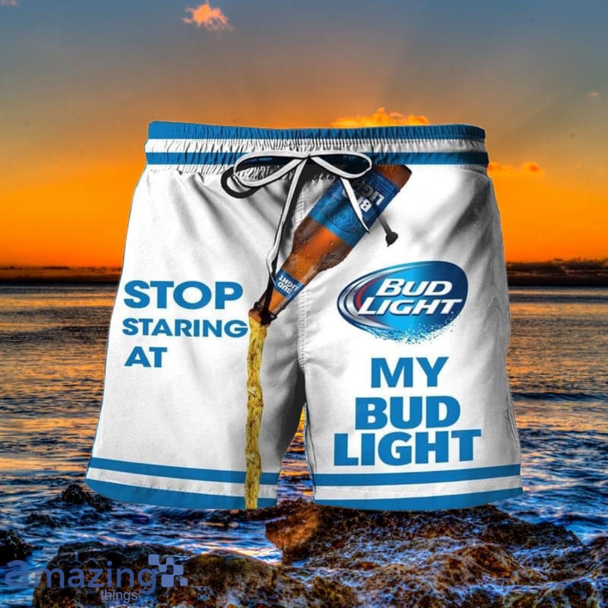 Stop Staring At My Bud Light Hawaii Shorts Best Gift Men Women Product Photo 1