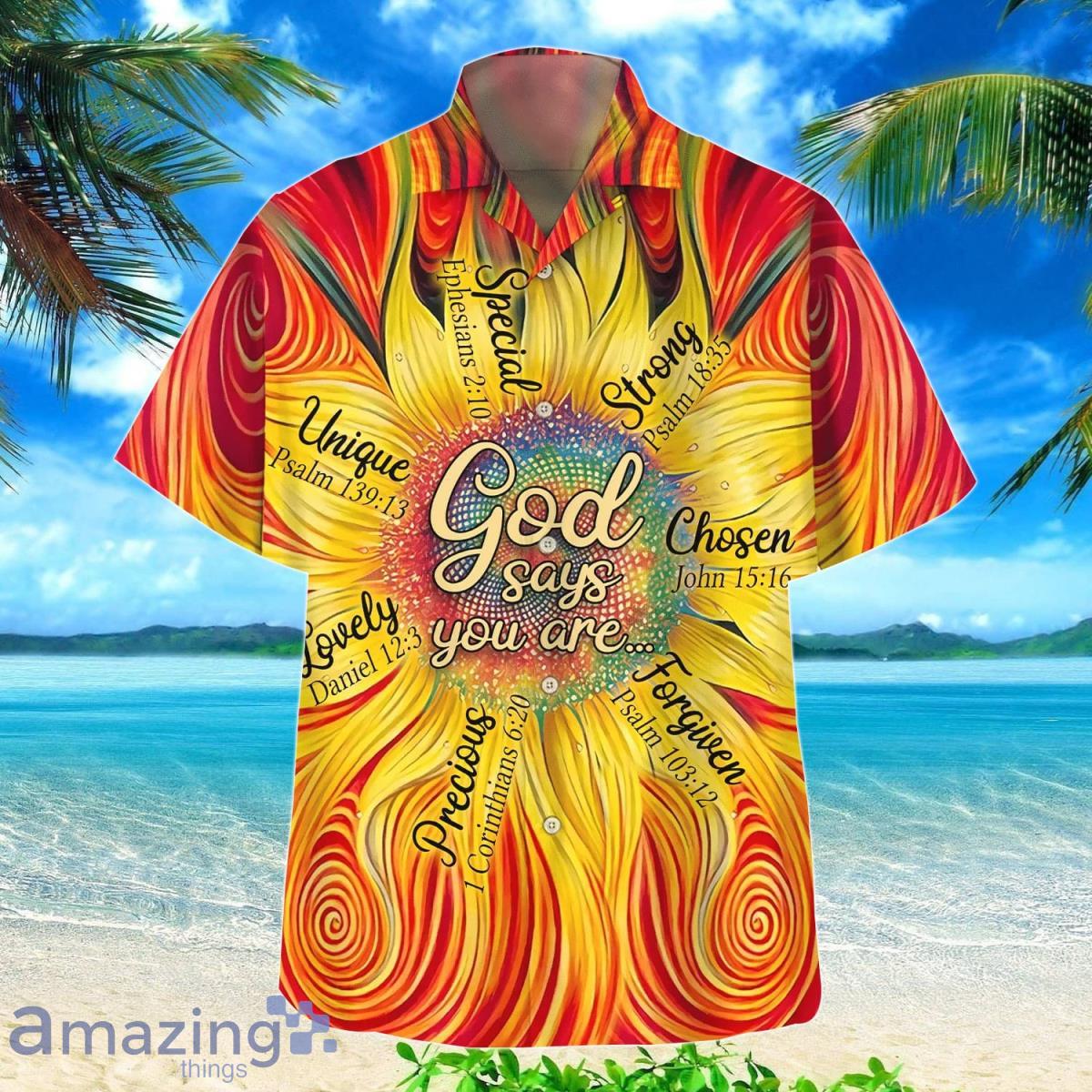 Sunflower God Say You Are Christian Hawaiian Shirt Product Photo 1