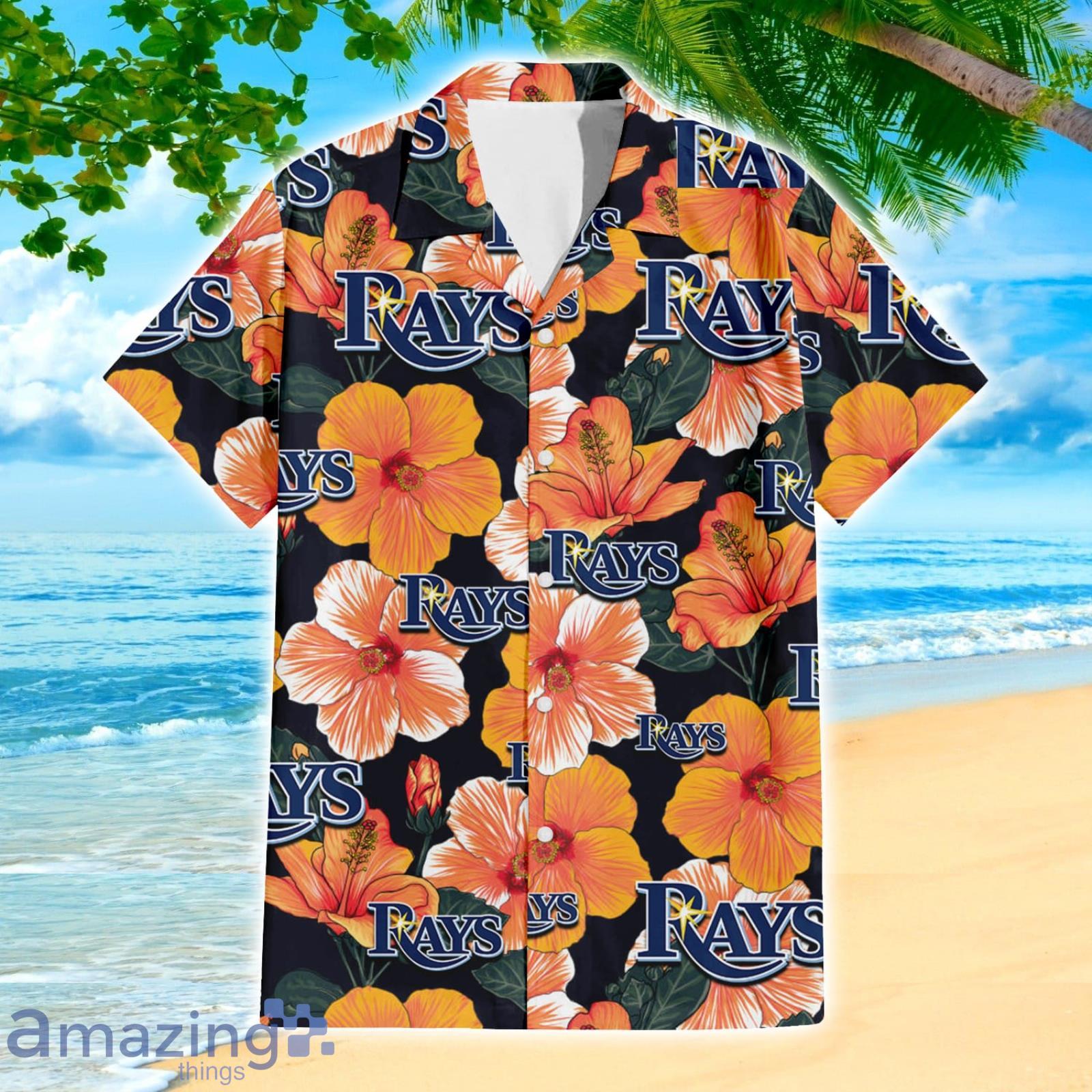 Tampa Bay Rays Big Logo And Orange Hibiscus Hawaiian Shirt Sport Fans Gift image Tampa Bay Rays Big Logo And Orange Hibiscus Hawaiian Shirt Sport Fans Gift Product Photo 3