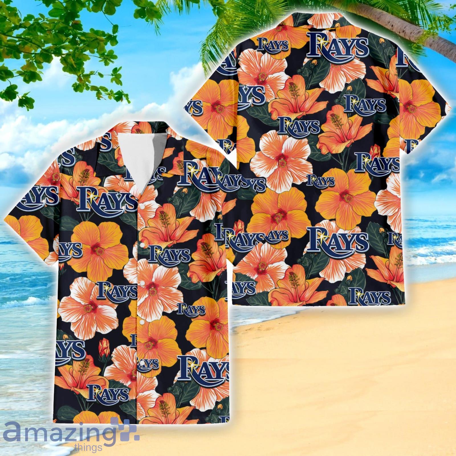 Tampa Bay Rays Big Logo And Orange Hibiscus Hawaiian Shirt Sport Fans Gift Product Photo 1