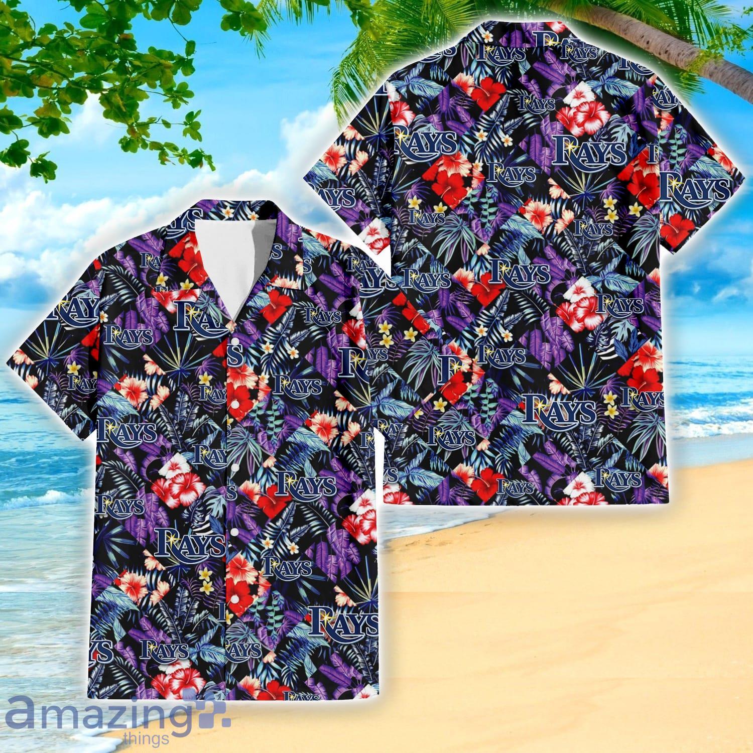 Tampa Bay Rays Red Hibiscus Purple Leaf Pattern Summer Gift Hawaiian Shirt For Fans Product Photo 1