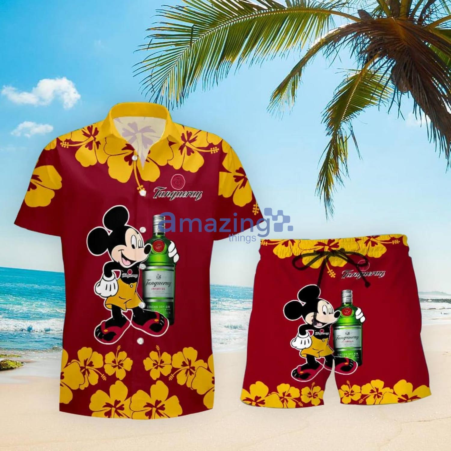 Tanqueray Funny Mickey Mouse Hibicus Flower Hawaiian Shirt And Shorts Product Photo 1