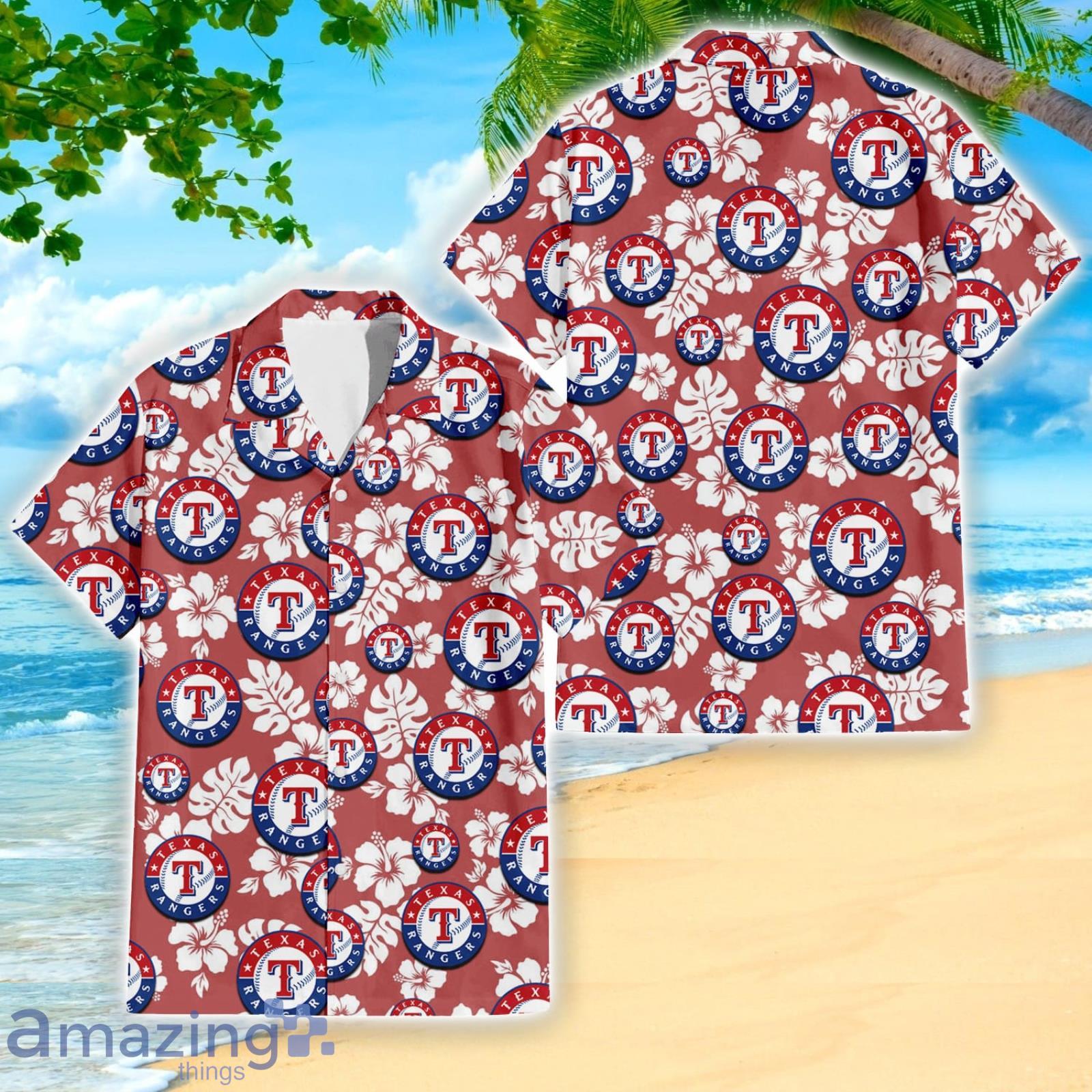 Texas Rangers Sport Fans Hibiscus All Over Print 3D Hawaiian Shirt Product Photo 1