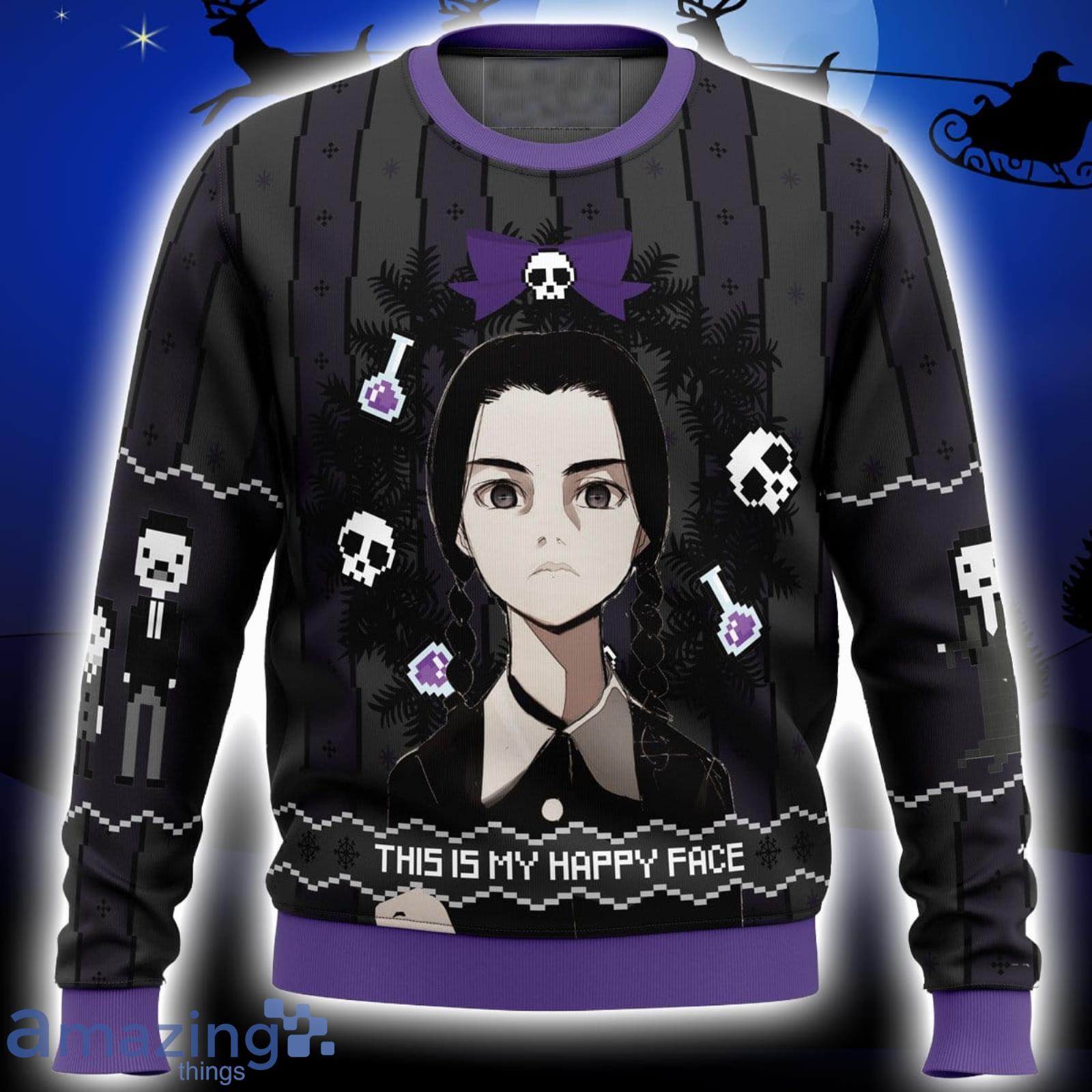 This is my Happy Face Wednesday Addams Xmas Ugly Christmas Sweater Christmas Gift For Men And Women Product Photo 1
