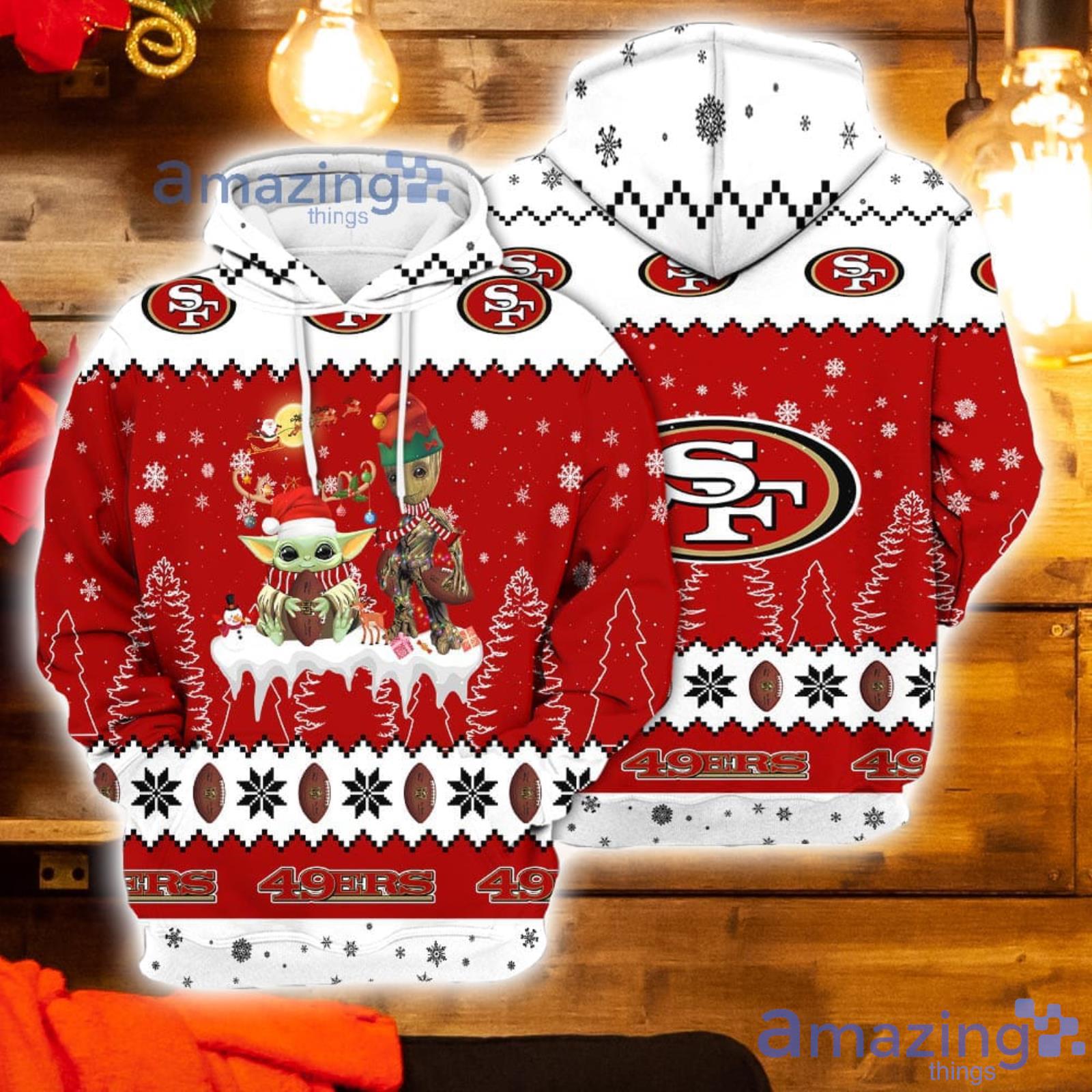Tis The Season Christmas Gift Baby Yoda Groot Football Fans San Francisco 49ers 3D Hoodie For Men And Women Product Photo 1